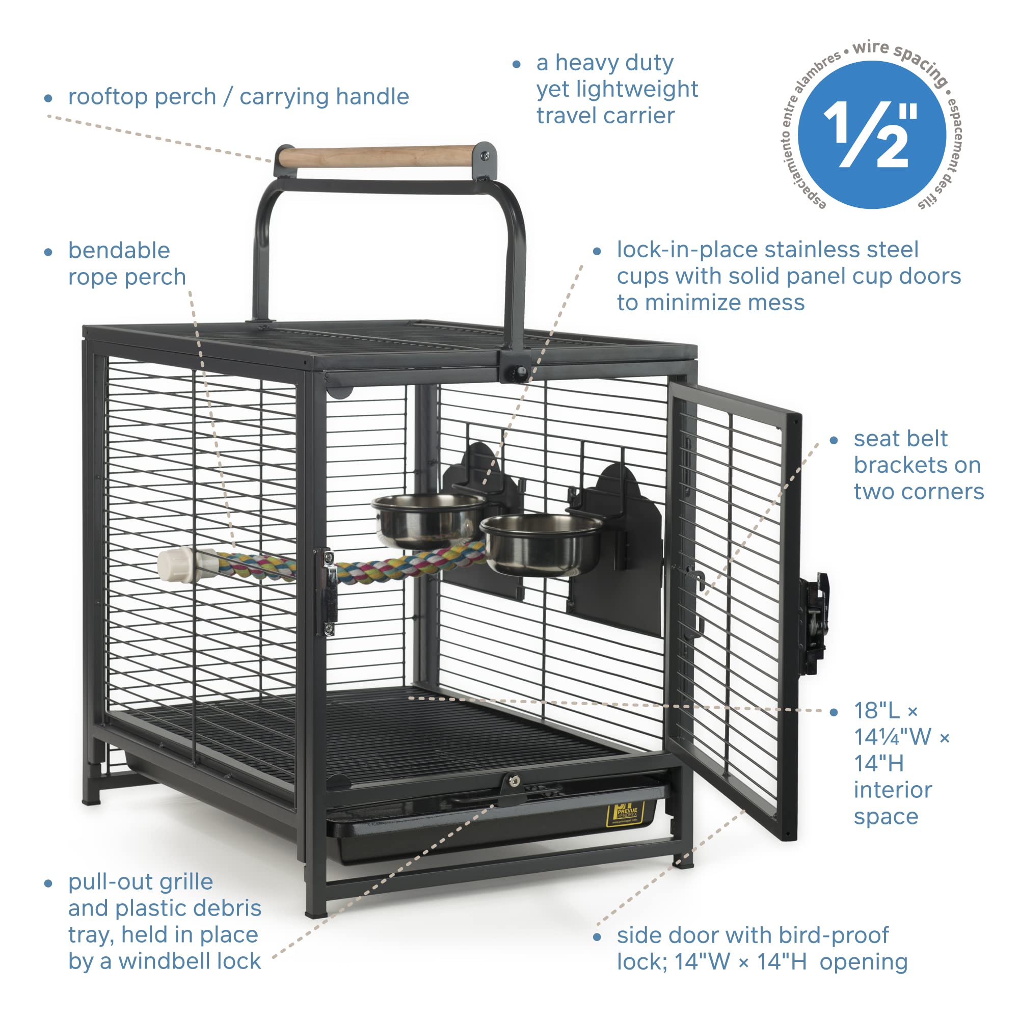 Prevue Pet Products Travel Carrier for Birds, Black 18.8L x 14.9W x 18.0H