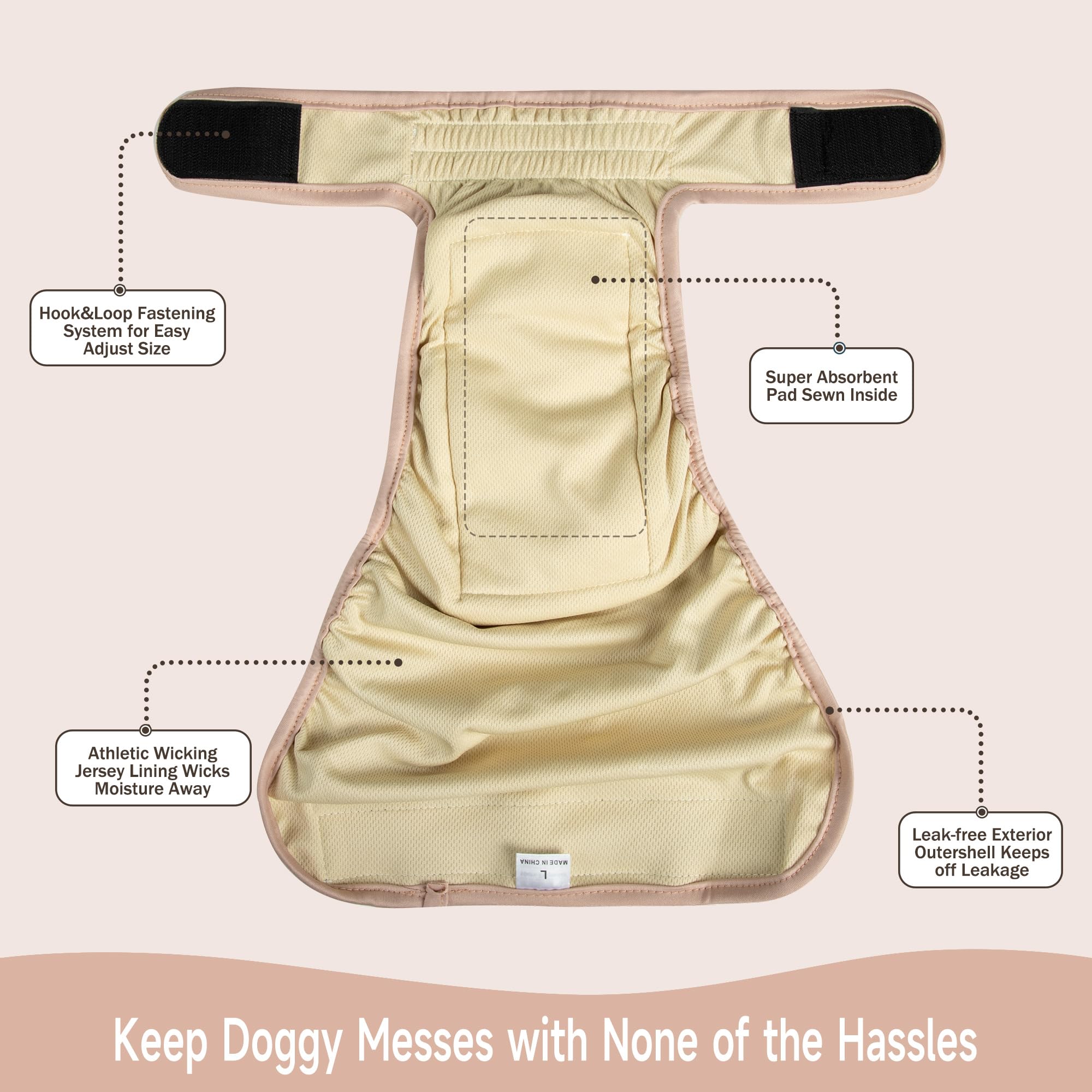 Langsprit Female Dog Diapers No Tail Hole,Reusable Puppy French Bulldog Diapers Female for Period Heat,Washable Doggy Doggie Dia