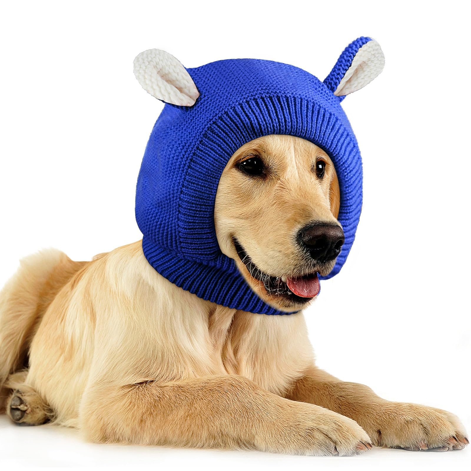 Quiet Ears For Dogs, Dog Ear Muffs Noise Protection Knitted Pet Ears Snood Head Wrap Hats For Medium To Large Cats Pets(Royal Bl