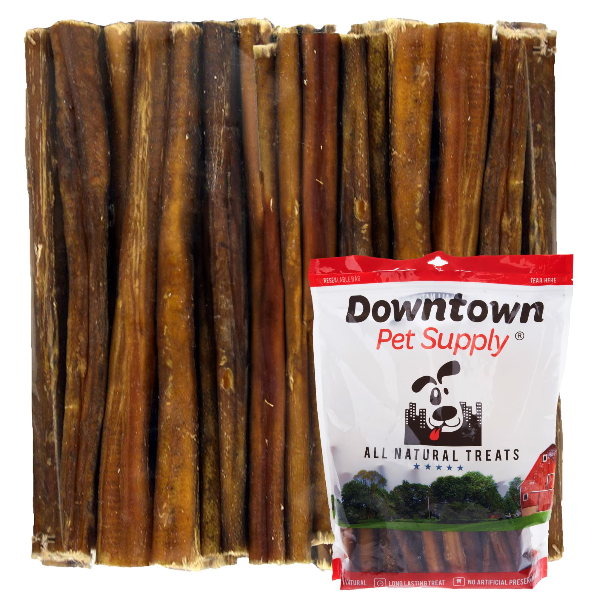 Downtown Pet Supply Bully Sticks for Dogs, Junior Size (6, 40-Pack) Rawhide Free Dog Chews Long Lasting Non-Splintering Pizzle S