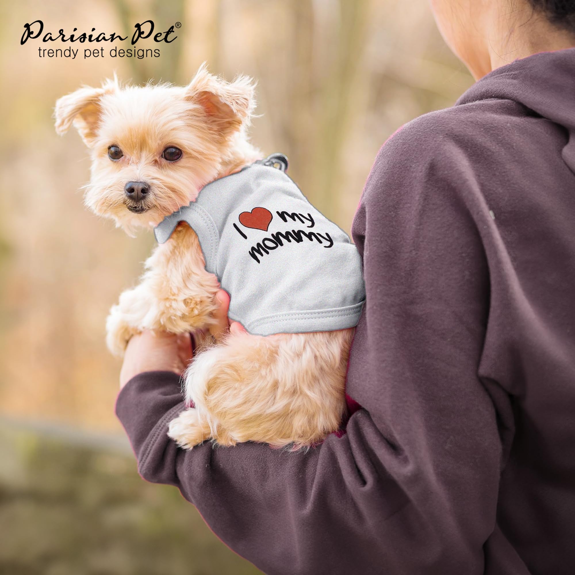 Parisian Pet Unisex Dog T-Shirt With Embroidered 'I Love My Mommy' Words - 100% Cotton, I Love My Mom Shirt - Breathable Sleeveless Pet Vest - Grey Dog Shirts For Small Dogs, Xxs