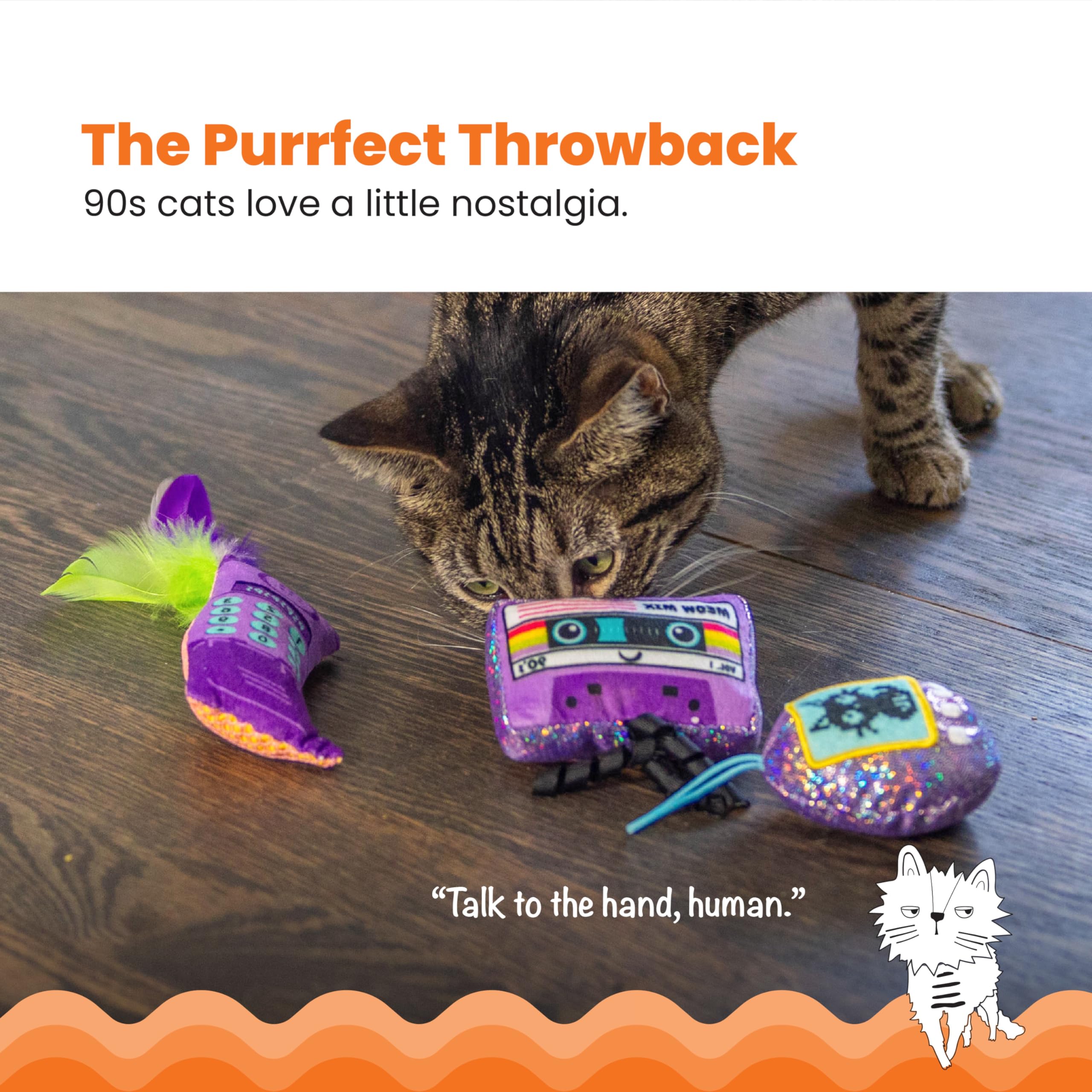 Catstages So Meowsome 90S Themed Plush Catnip Blend Cat Toys, 3Pk, Multicolored