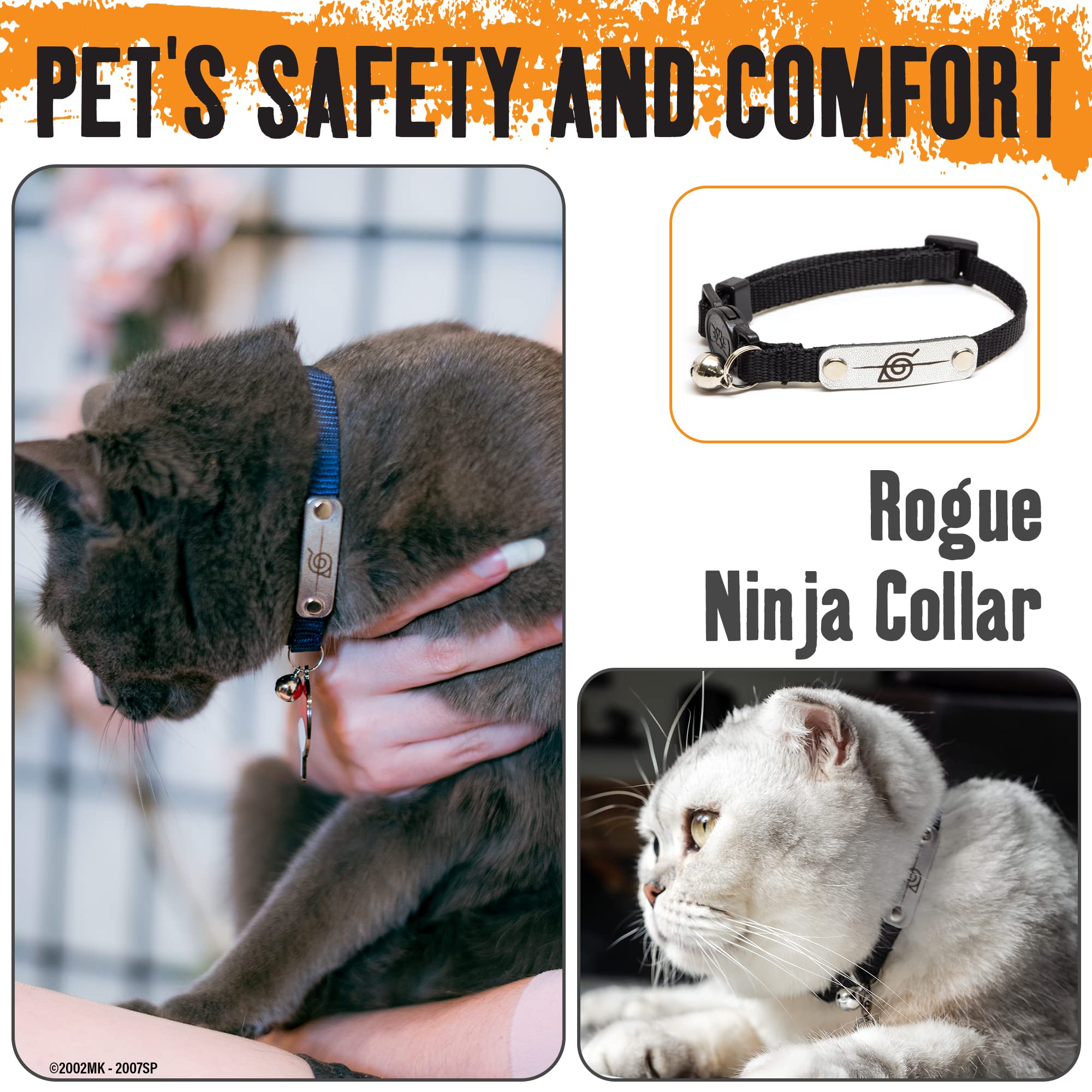 Naruto Cat Collars For Girl Cats, Boy Cats & Small Kitten Collar With Bell | Officially Licensed Naruto Shippuden Hidden Leaf Village Headband Breakaway Cat Collars For Naruto Gifts (Red, Rogue)
