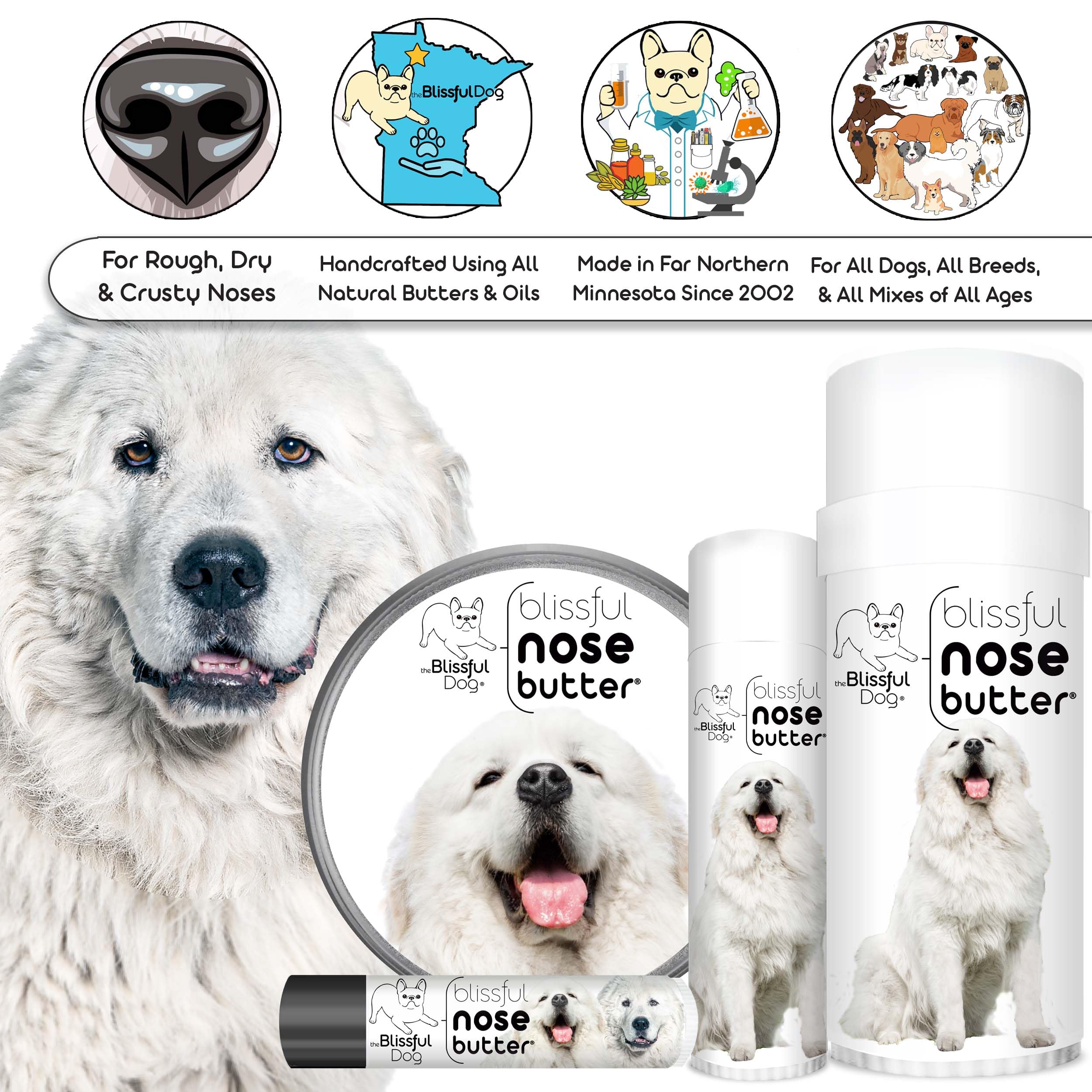 The Blissful Dog Great Pyrenees Unscented Nose Butter, 4-Ounce
