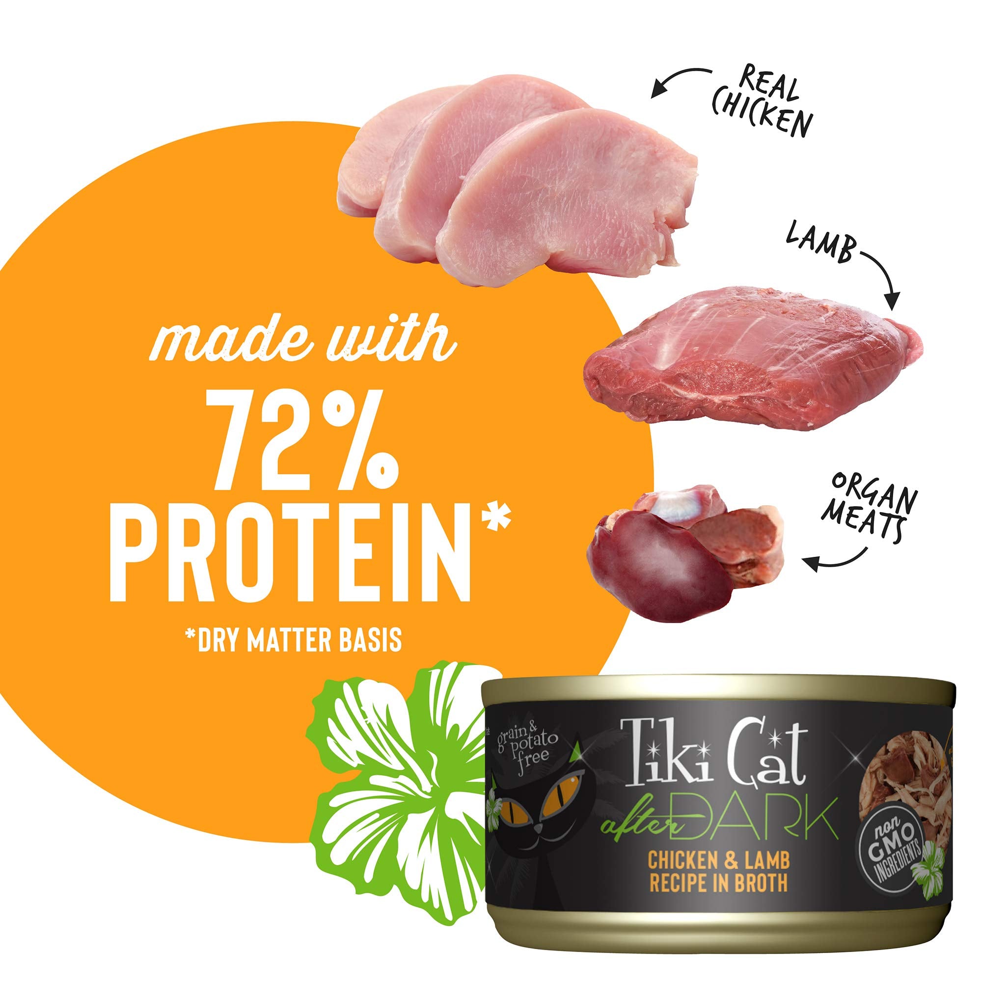 Tiki Cat After Dark, Chicken & Lamb, High-Protein and 100% Non-GMO Ingredients, Wet Cat Food for Adult Cats, 2.8 oz. Can (12 Cou