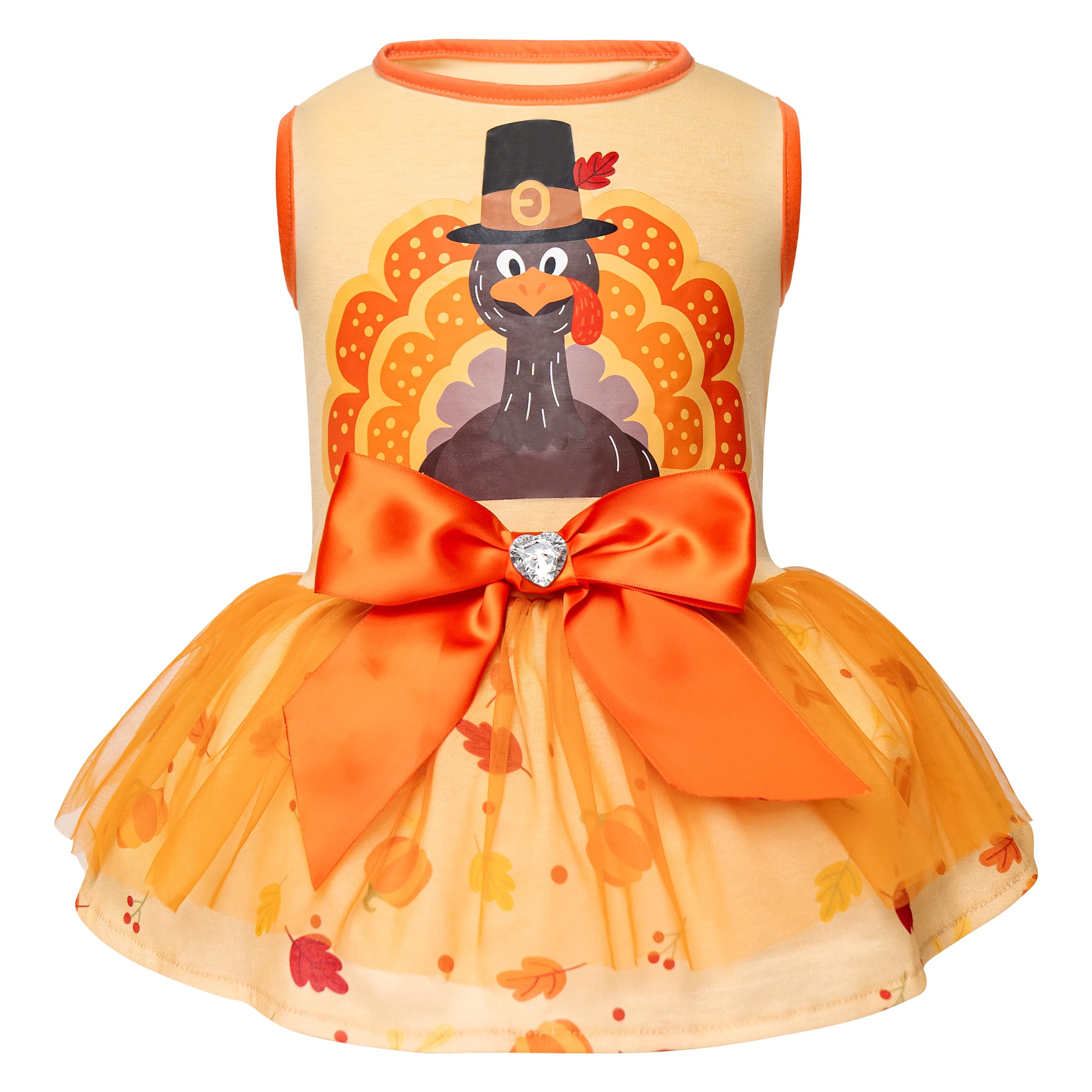Cyeollo Thanksgiving Day Dog Dress - Turkey Small Puppy Clothes, Tulle Dresses, Pet Costumes, Holiday Outfit For Girls, Size M