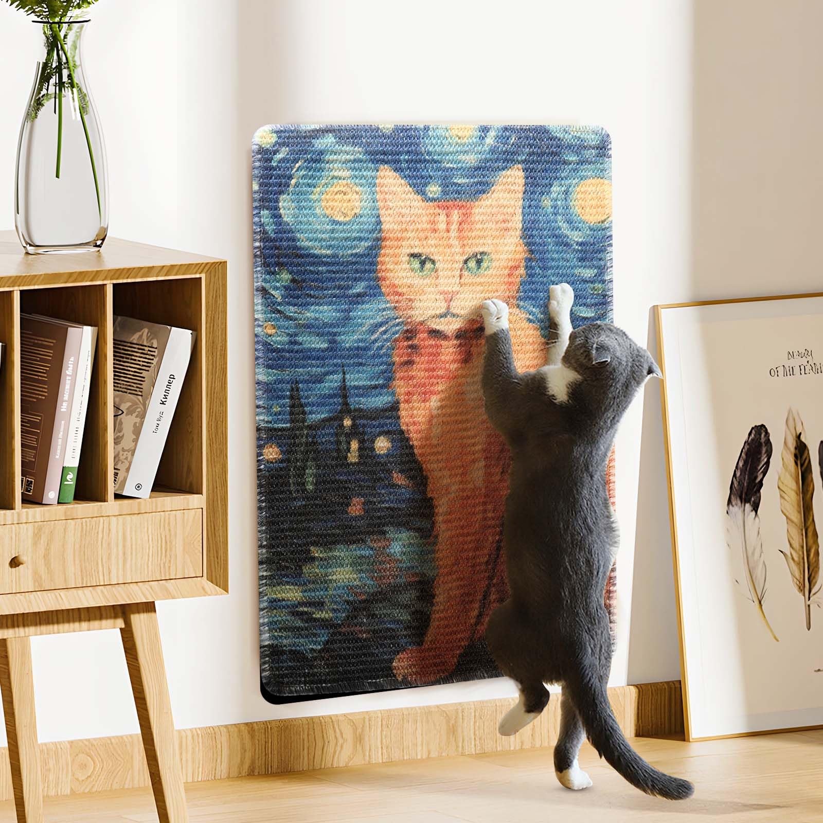 3-In-1 Sisal Cat Scratch Mat 23.6X15.7'' Floor & Wall Cat Scratcher Pad, Protects Carpet Couch & Furniture With Sticker Tape, An