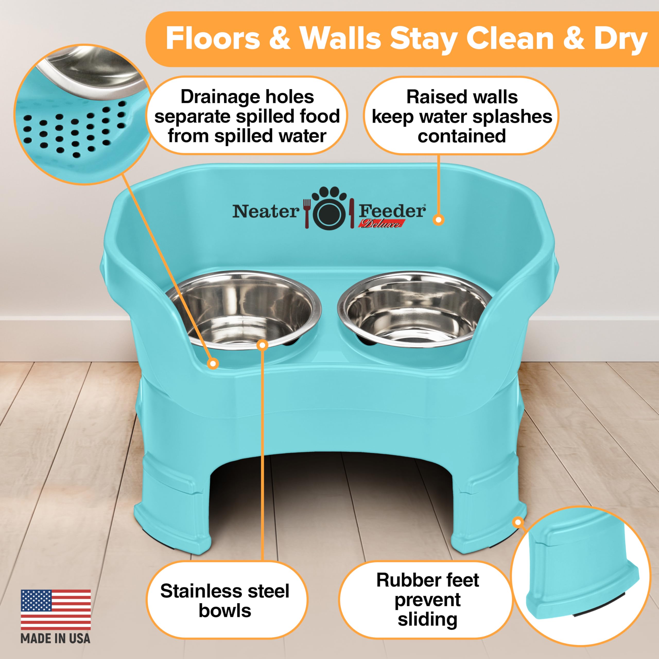 Neater Feeder Deluxe Mess Proof Dog Bowls Elevated Medium Sized Dogs (19-40 lbs) Made in USA, No Spill Raised Dog Food Bowl Stan
