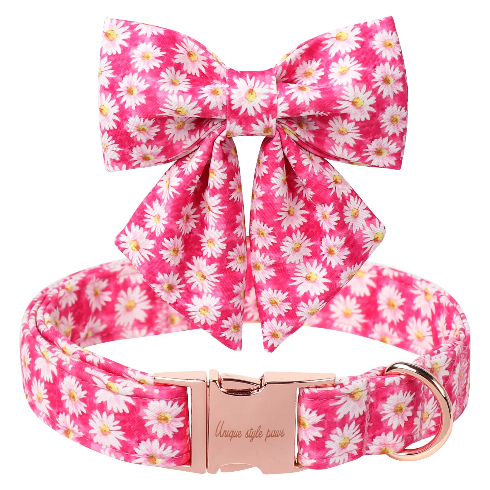 Unique Style Paws Cartoon Dog Collar With Bowtie Spring Summer Collar With Flower Rose Daisy For Small Medium Large Boys Girls D