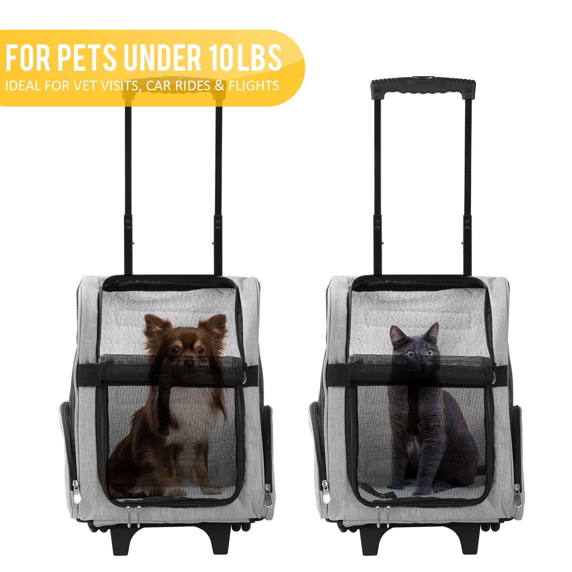KOPEKS Deluxe Backpack Pet Travel Carrier - Double Wheels, Grey, 13"L x 12"W x 20"H, Model KPS-1103, Airline Approved