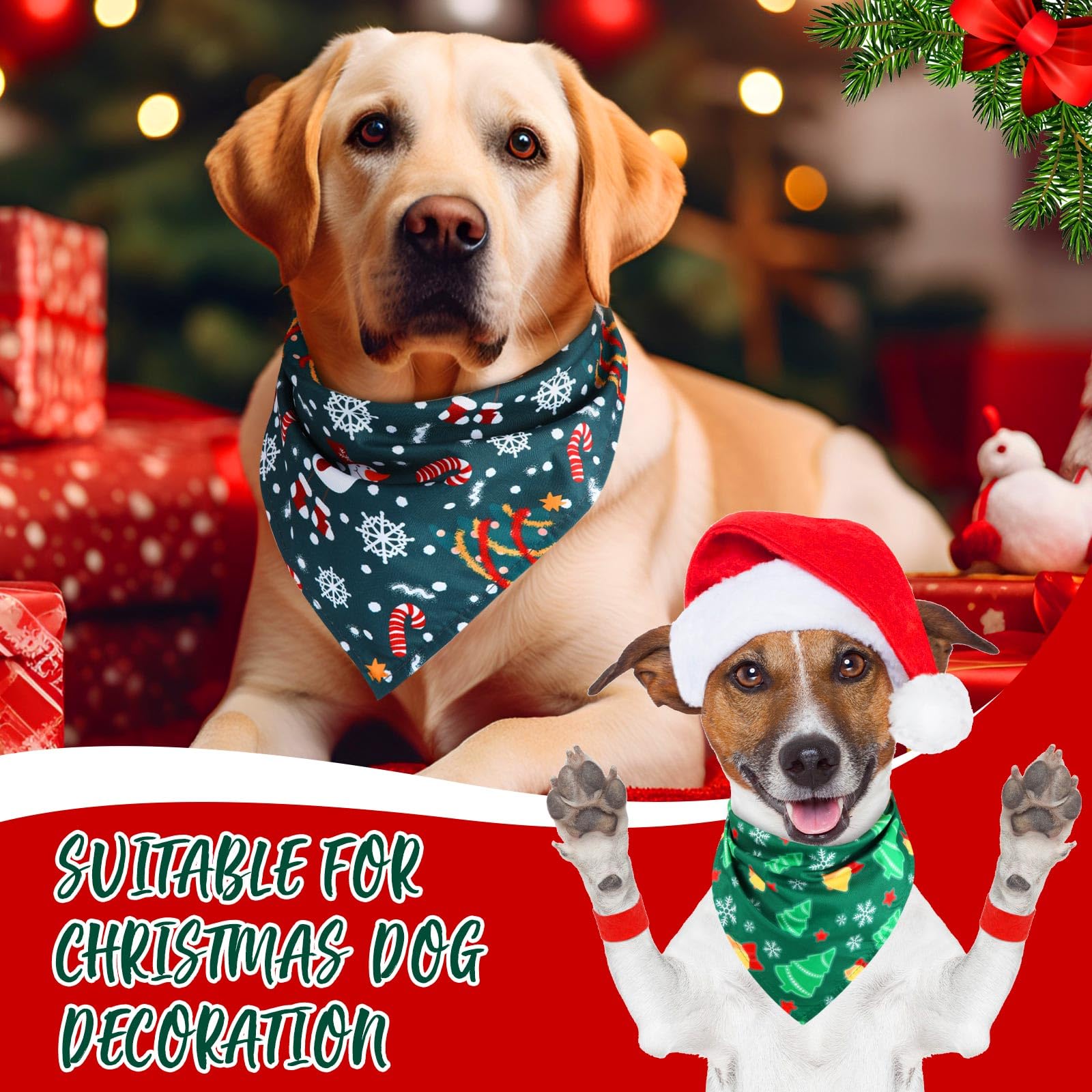50 Pieces Christmas Dog Bandanas Bulk Dog Kerchief Set Bibs Triangle Dog Scarf Dog Bandanas With Christmas Patterns For Pet Christmas Party Costume Accessories Decoration (25.6 X 17.7 X 17.7 Inch)