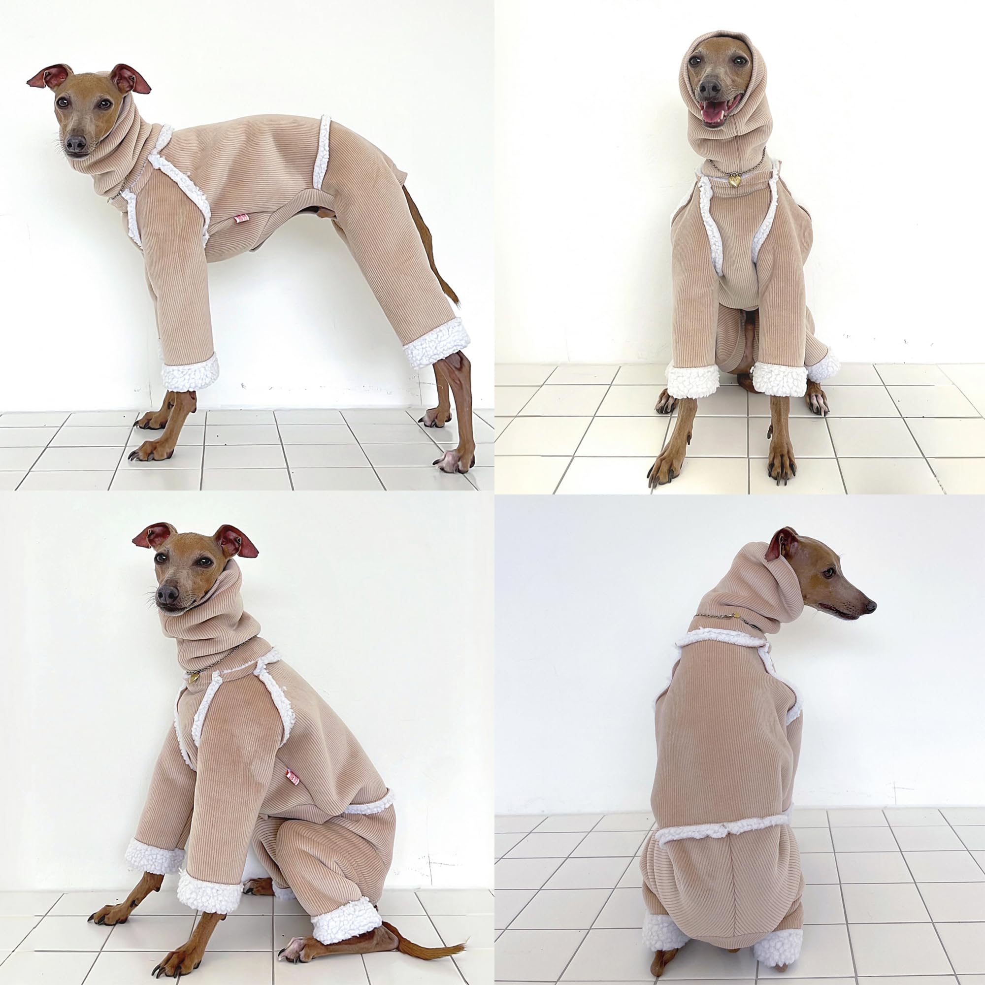 D Doggy Star Italian Greyhound Cold Weather Coat Warm Fleece Corduroy Sweater Turtleneck Onesie Clothes Whippet For Dog (M,Cordu