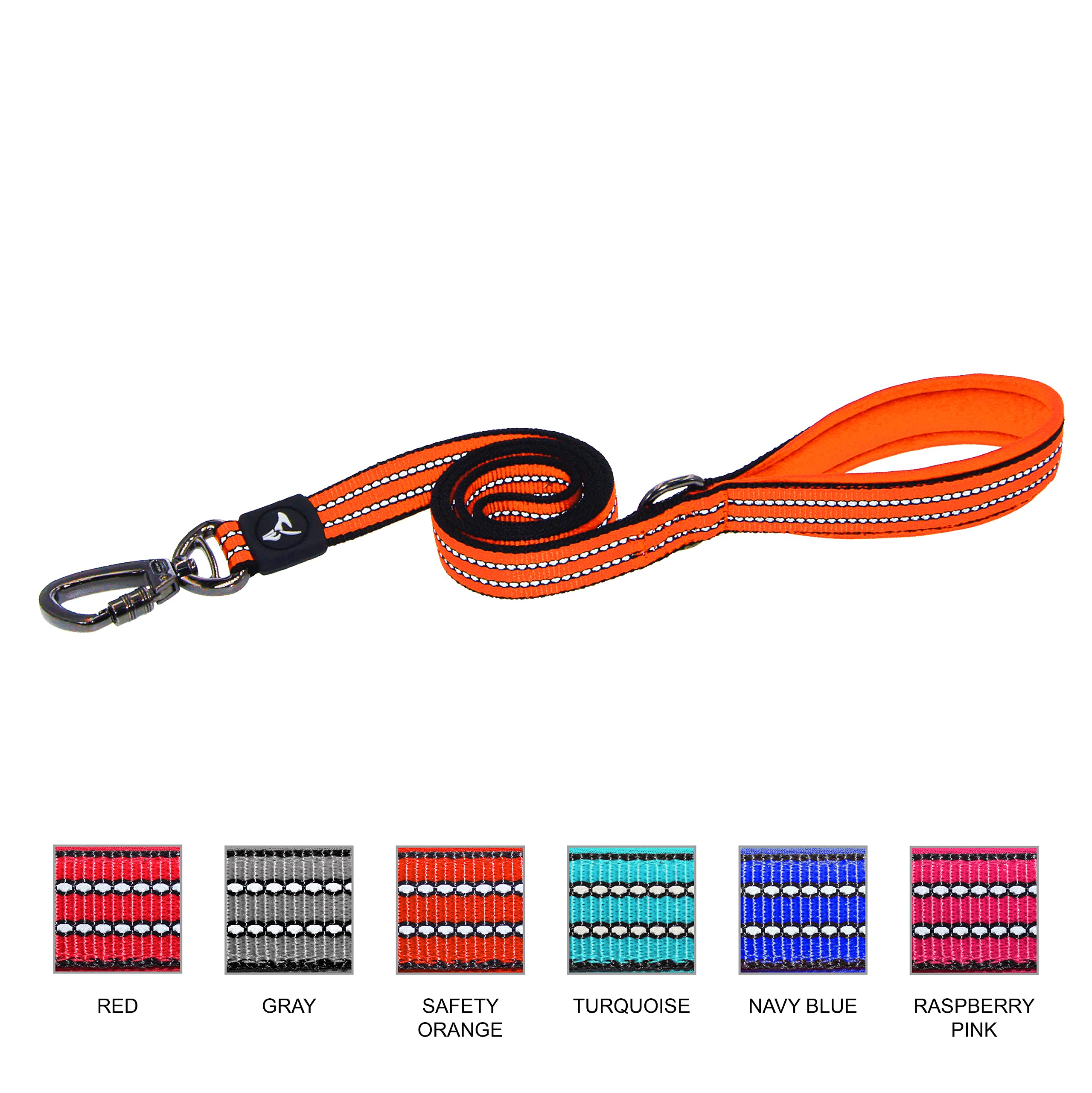 Kruz Pet Kzv5048-08M 4'' Long Reflective Heavy Duty Click Lock Hook Leash Strong, Secure Nylon Safety Lead With Locking Carabine