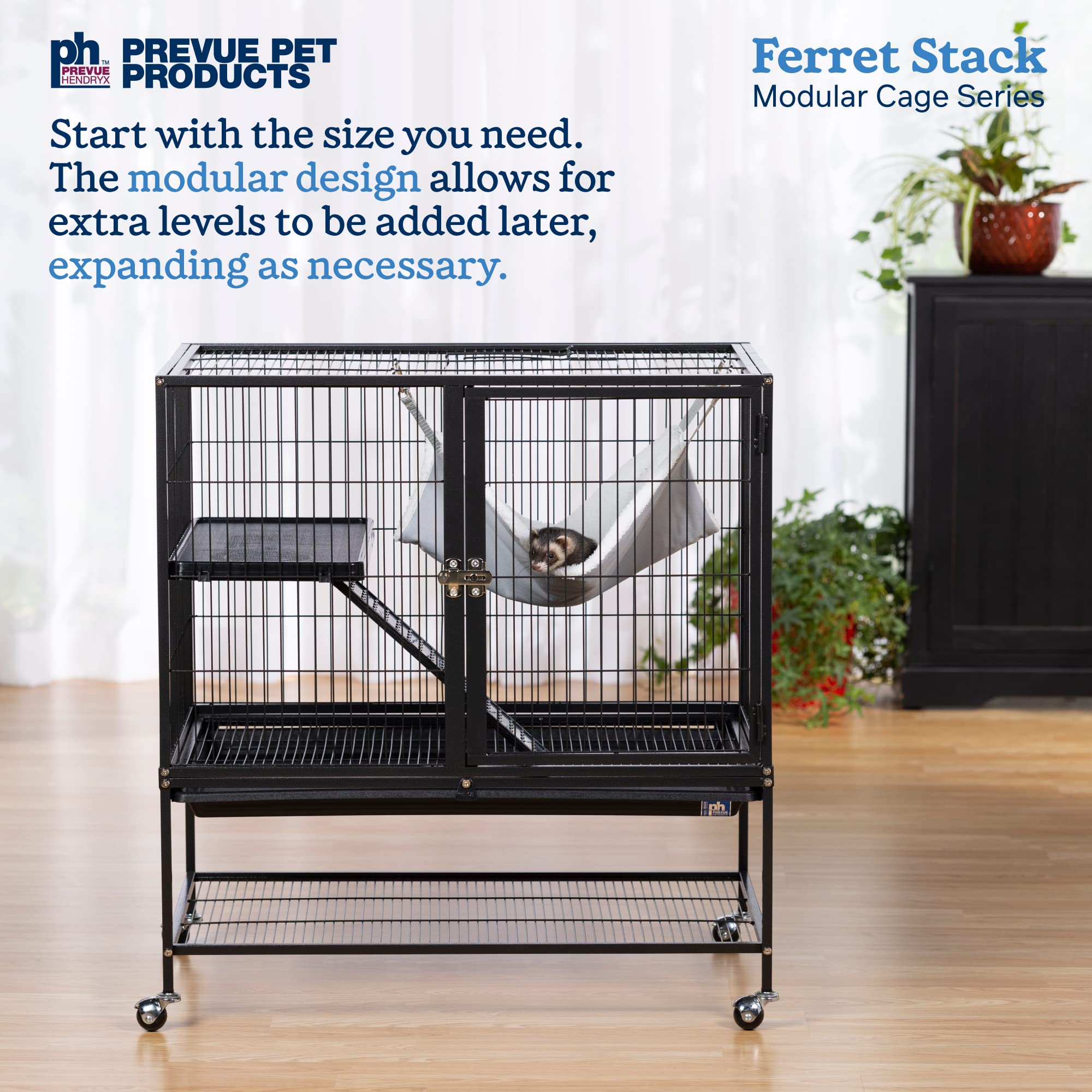 Prevue Pet Products Ferret Stack One Story Ferret Home with Portable Stand, Escape Proof Lock, Hammock, Ramps, Expandable Add-On