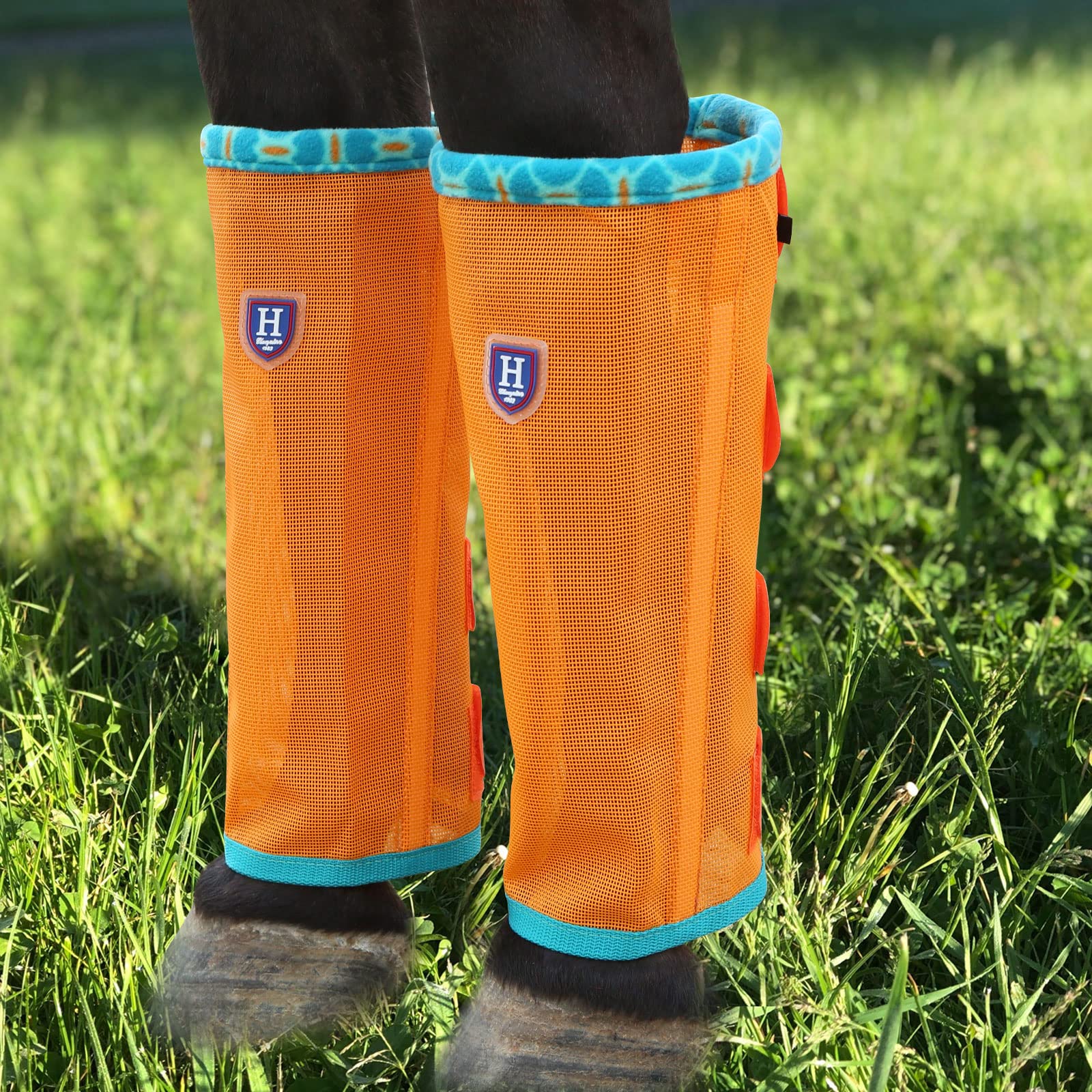 Caremaster Fine Mesh Fly Boots Loose Fitting & Non-Slip Horse Fly Leggings Fleece Air Flow (Set Of 4) Soft Orange Large