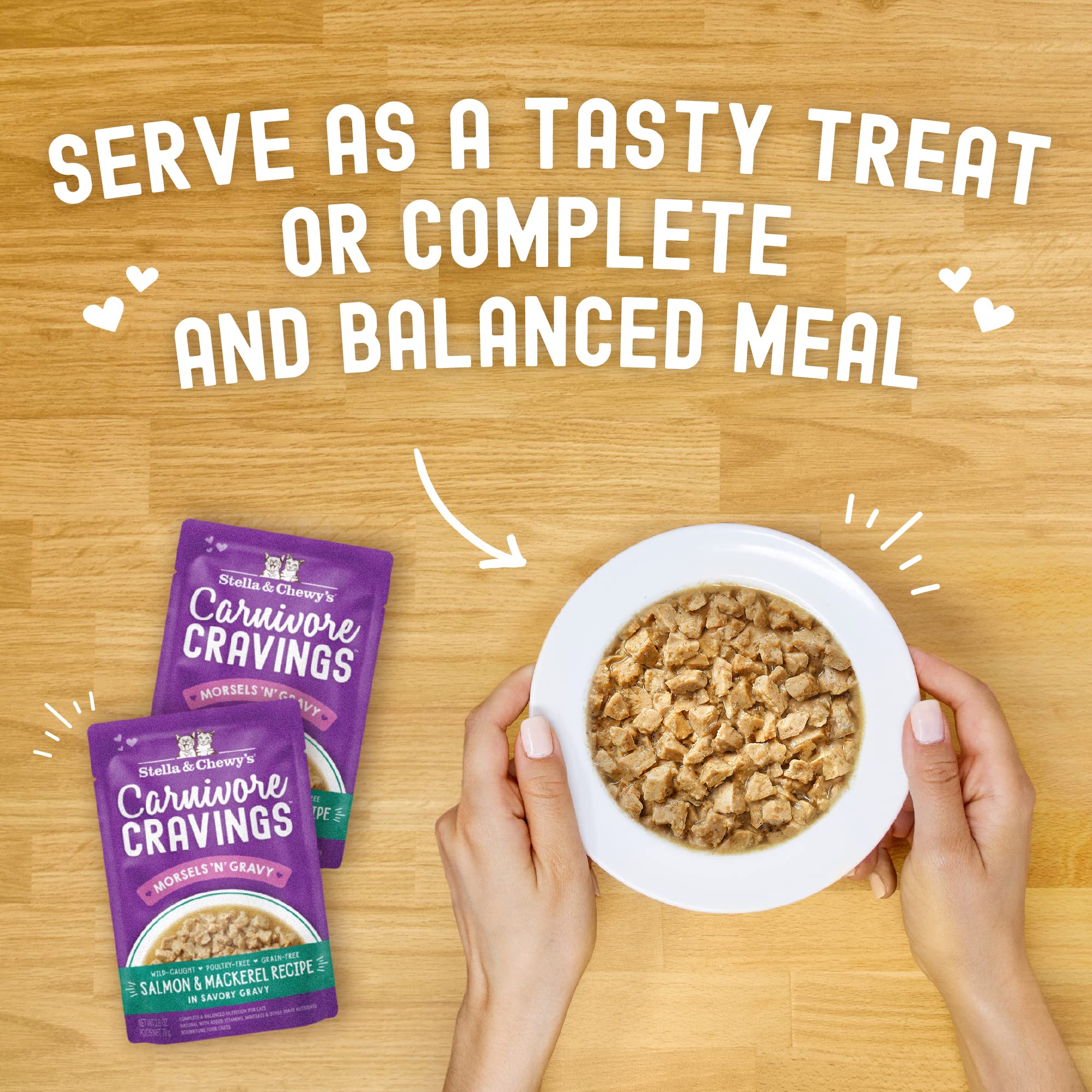 Stella & Chewys Carnivore Cravings Morsels & Gravy Salmon & Mackerel Recipe Wet Cat Food Pouches - (2.8 Ounce Pouch, Case of 24