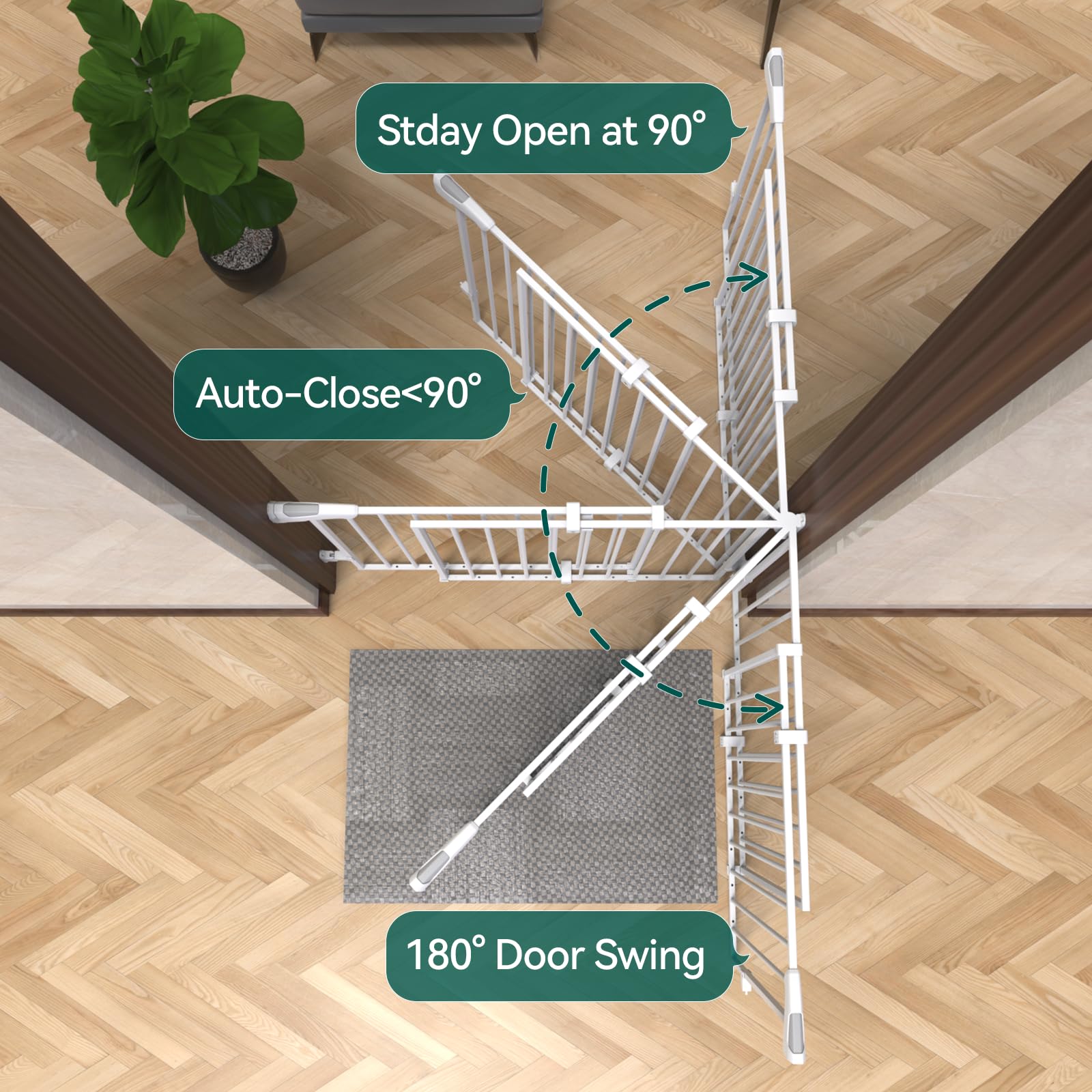 Babelio 31.5-55' No Bottom Bar Baby Gate Extra Wide, 2-In-1 Auto Close Dog Gate For The House, Stairs And Doorways, With Large Walk Thru Door, White