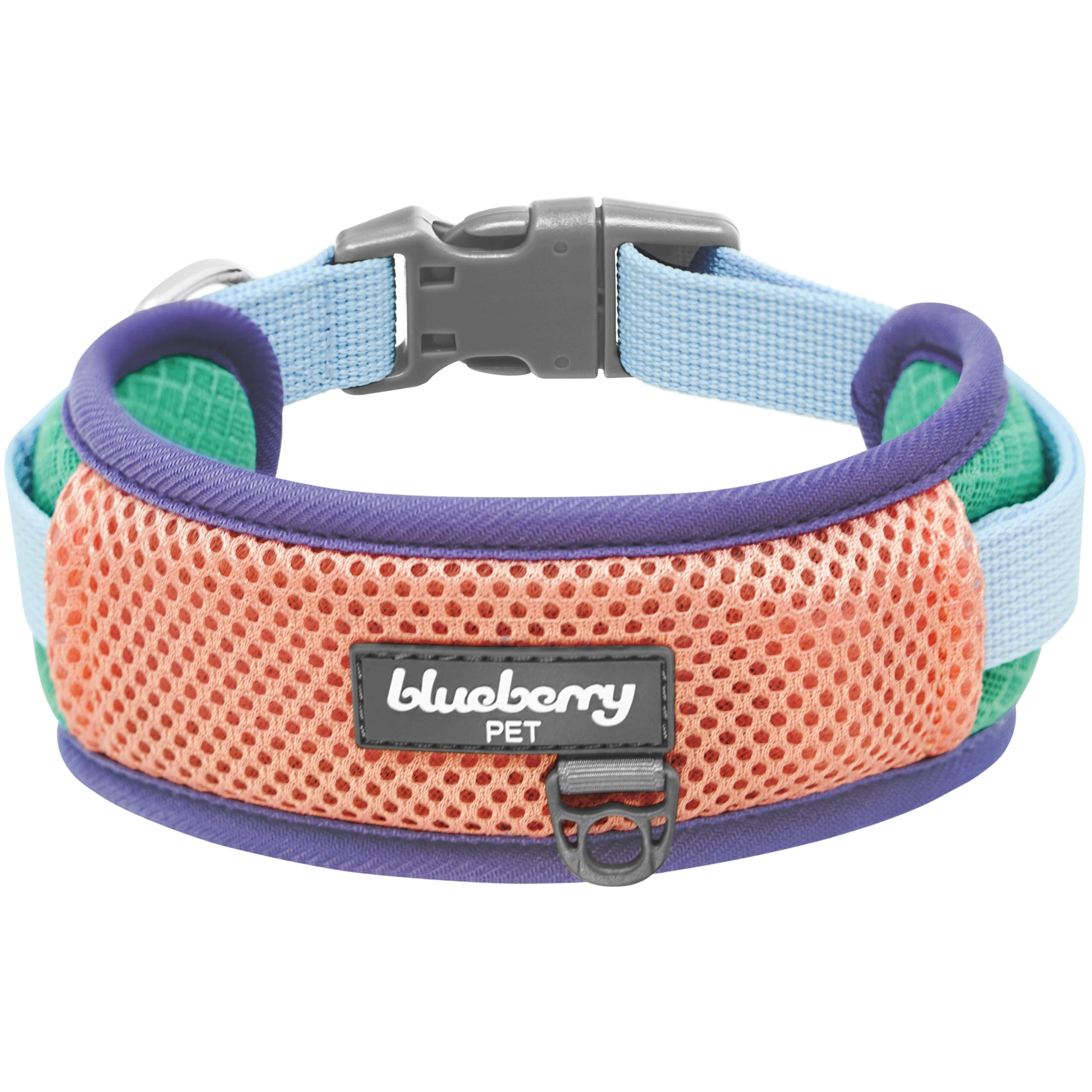 Blueberry Pet Dog Collar - Thick Dog Collar For Medium Dogs, Vibrant Mesh Padded, Mint & Coral, Eco-Friendly, Neck 14.5'-20', 