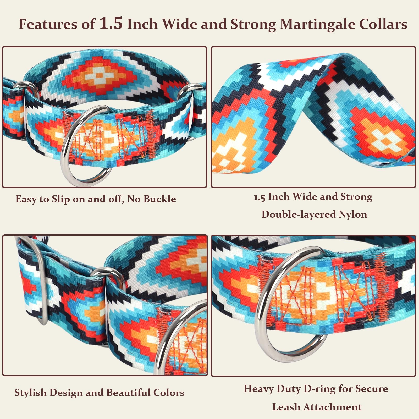 Martingale Collar For Dogs - Dog Training - Big, Wide & Thick Dog Collar - Escape-Proof,Durable And Comfortable- Tribal Medium D