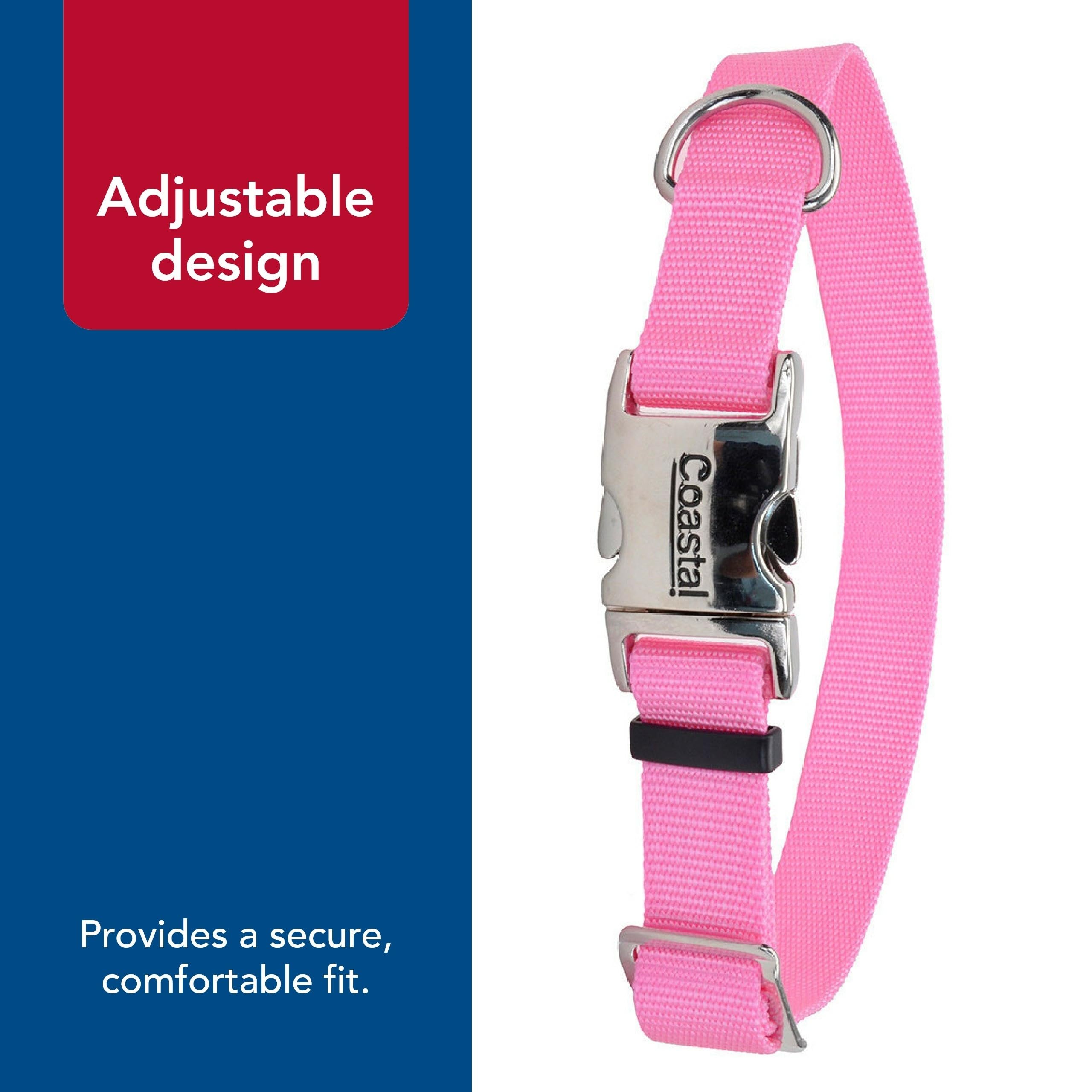 Coastal Pet Adjustable Dog Collar With Metal Buckle - Comfortable Fade-Resistant Dog Collar With Snap Lock - Perfect For Walking & Tie Outs -Pink Bright - 1' X 18' - 26'