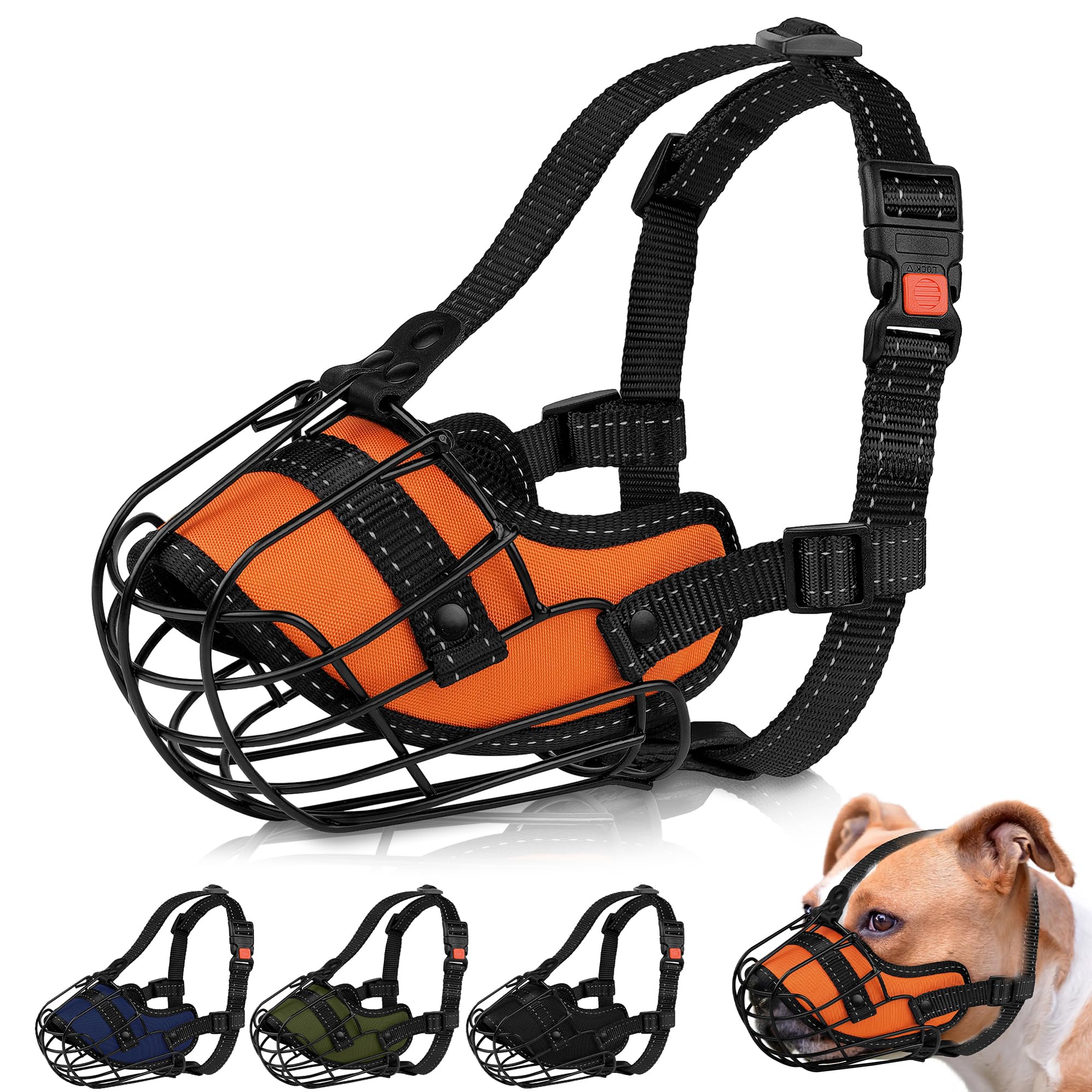 OOPSDOGGY Pitbull Dog Muzzle Reflective Metal Mask Secure Wire Basket Muzzle for Large Sized Dogs Amstaff Soft Cage Muzzle to Pr