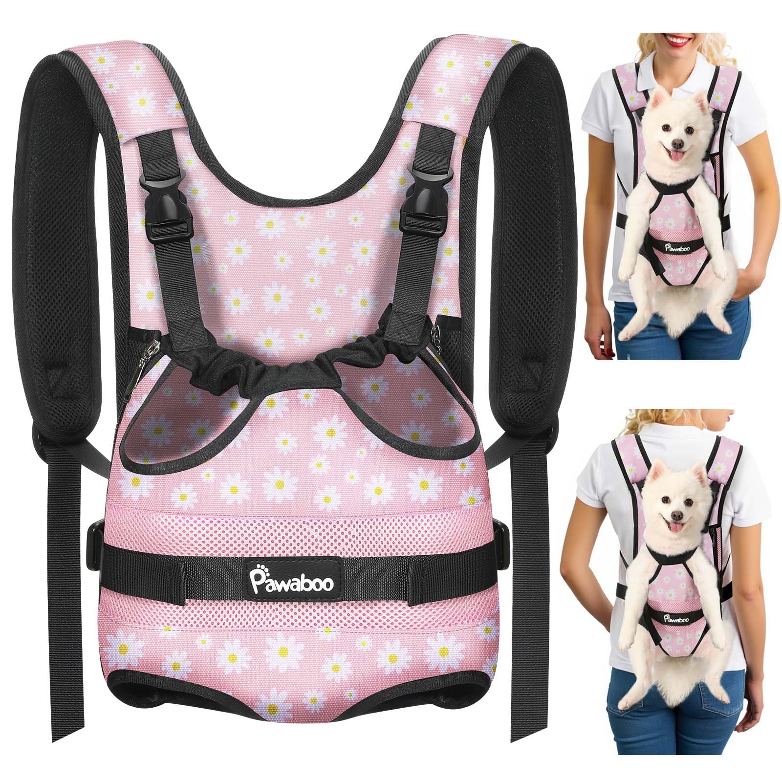 Pawaboo Pet Dog Front Carrier Backpacks, Legs Out Pet Carrier Backpack, Adjustable Easy-fit Dog Chest Carriers for Small Medium 
