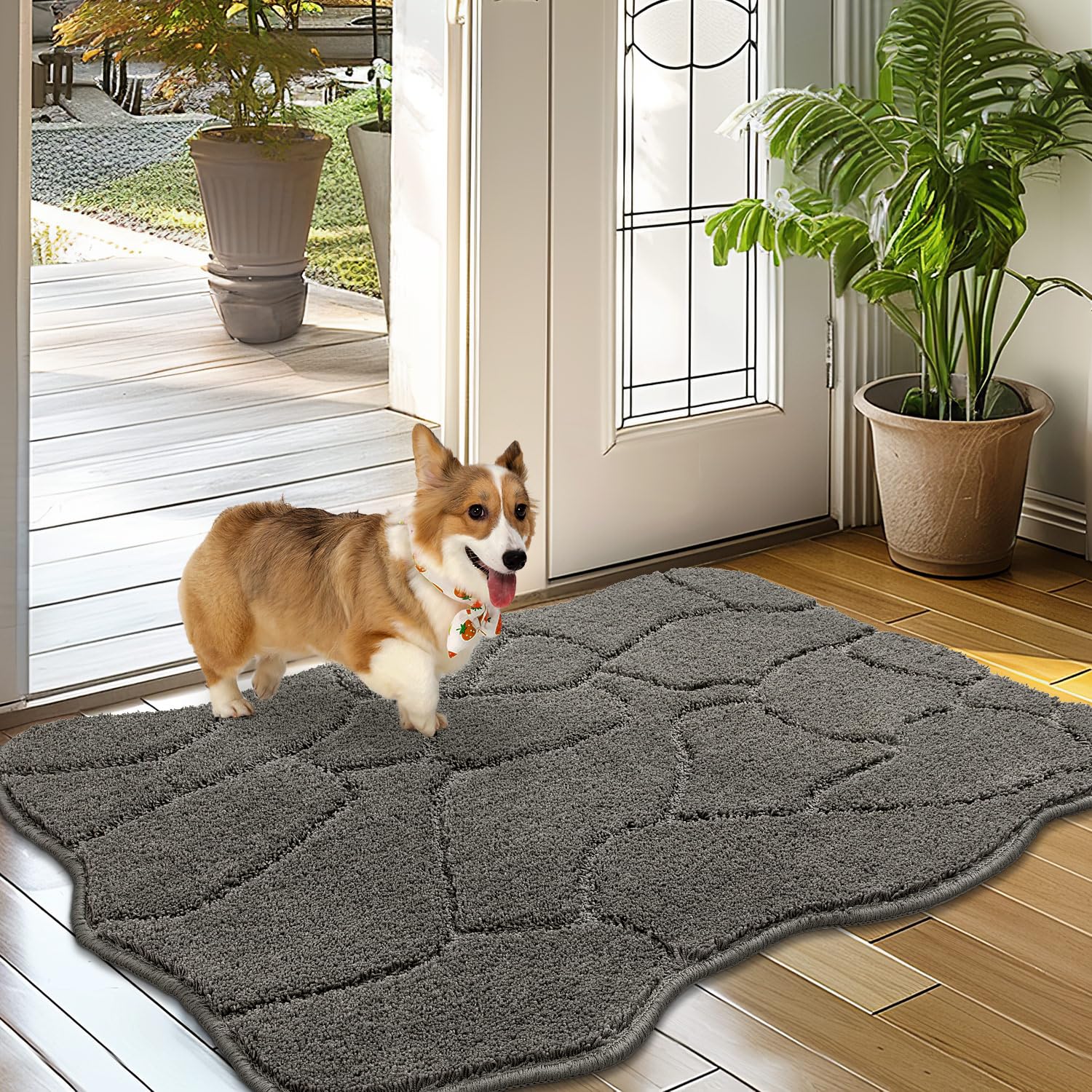 BSICPRO Dog Mat for Muddy Paws, 24x36 Low Profile Absorbent Dirt Trapper Door Mat, Non-Slip Washable Mud Mat for Dogs, Polyester