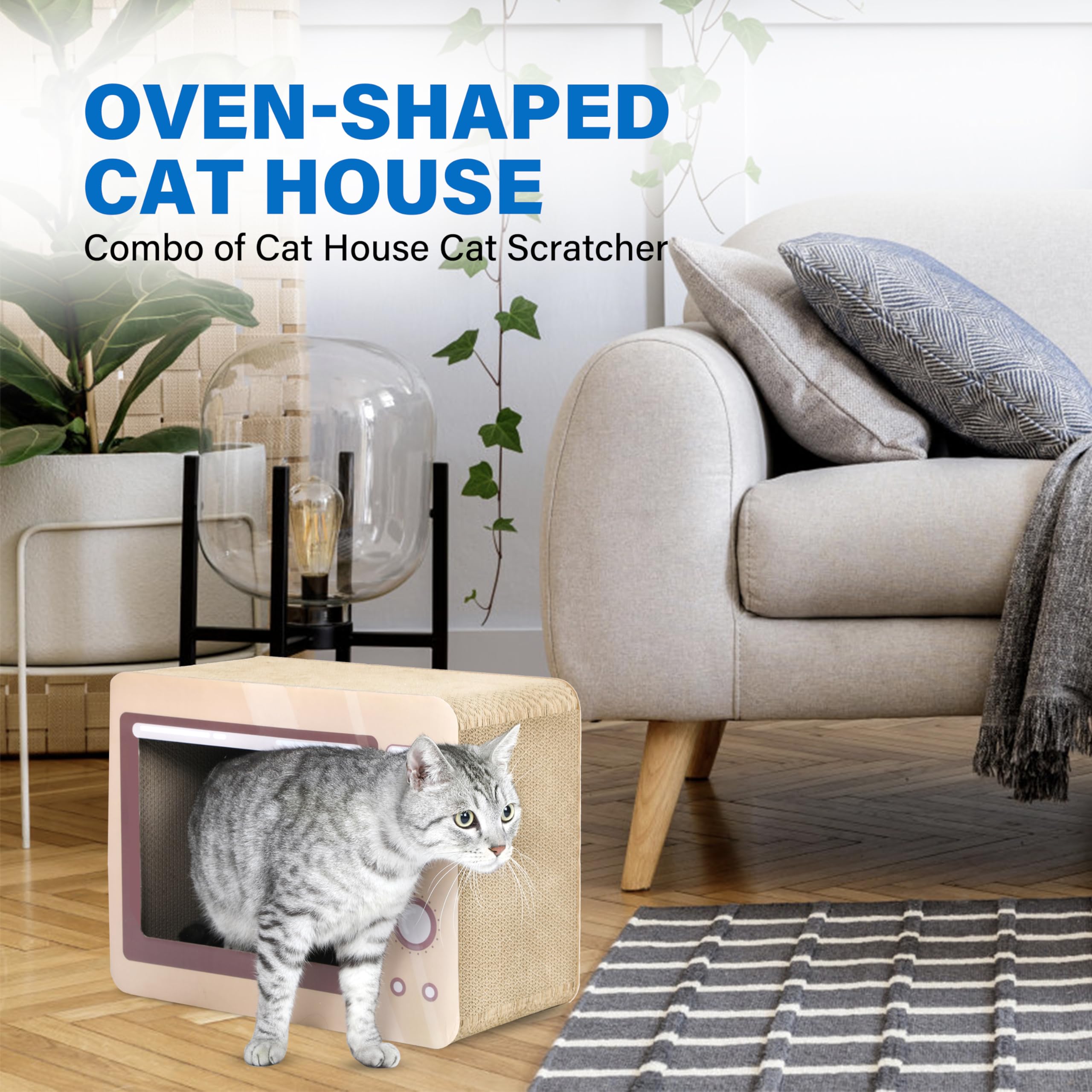 Oven Cat Scratcher Board - Durable Lounge Bed for Cats - Indoor Scratch Pad & Play House - Corrugated Toy for Cat Birthday - 17.