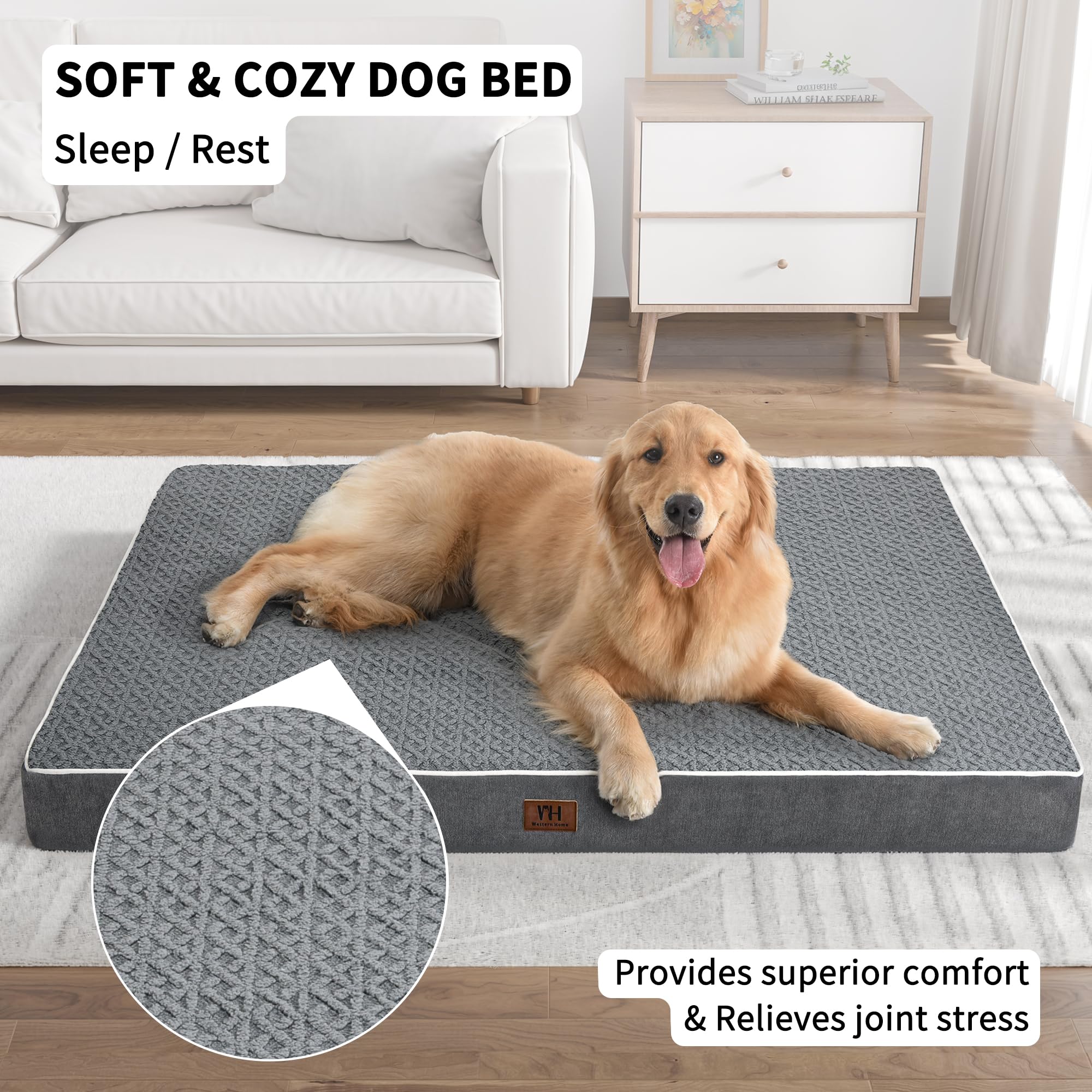 Dog Beds Large Sized Dogs,Xl Orthopedic Washable & Waterproof Dog Crate Bed, W/Removable Cover Big Plush Pet Beds Mat, Egg Crate