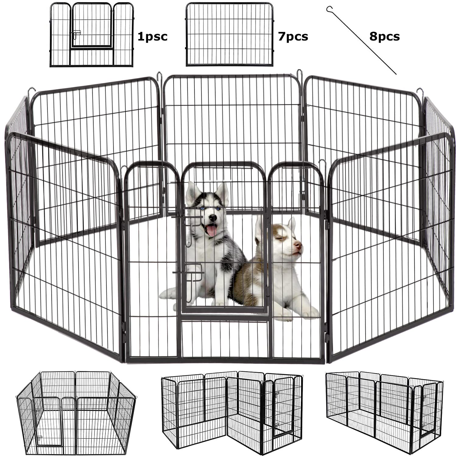 Bestpet Dog Playpen Indoor 40 Inch 8 Panels Metal Dog Pen Pet Dog Fence Outdoor Exercise Pen With Doors,Pet Puppy Playpen For Rv Camping Yard, Black
