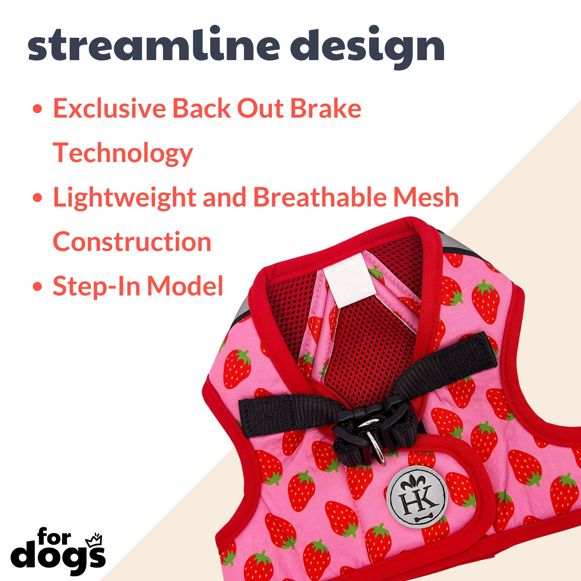 Huxley & Kent Hudson Walking & Training Harness - Strawberry (Extra-Small, 6-10Lbs) - Easy Control Step-In Mesh Vest Harness Wit