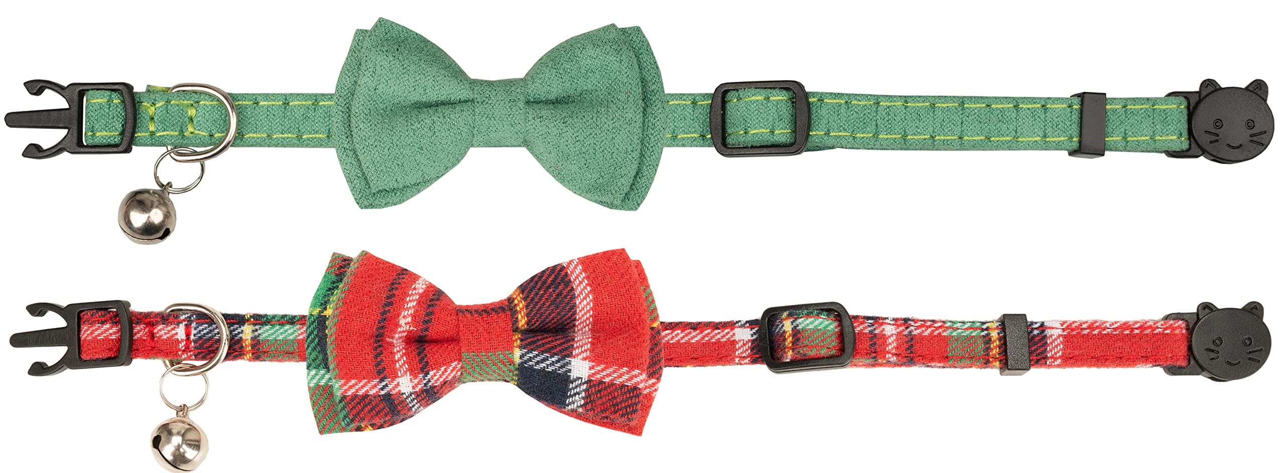 Gyapet Collar For Cats Pets Breakaway With Bell Bowtie Floral Bow Detachable Adjustable Safety Puppy 2Pcs Christmas-B