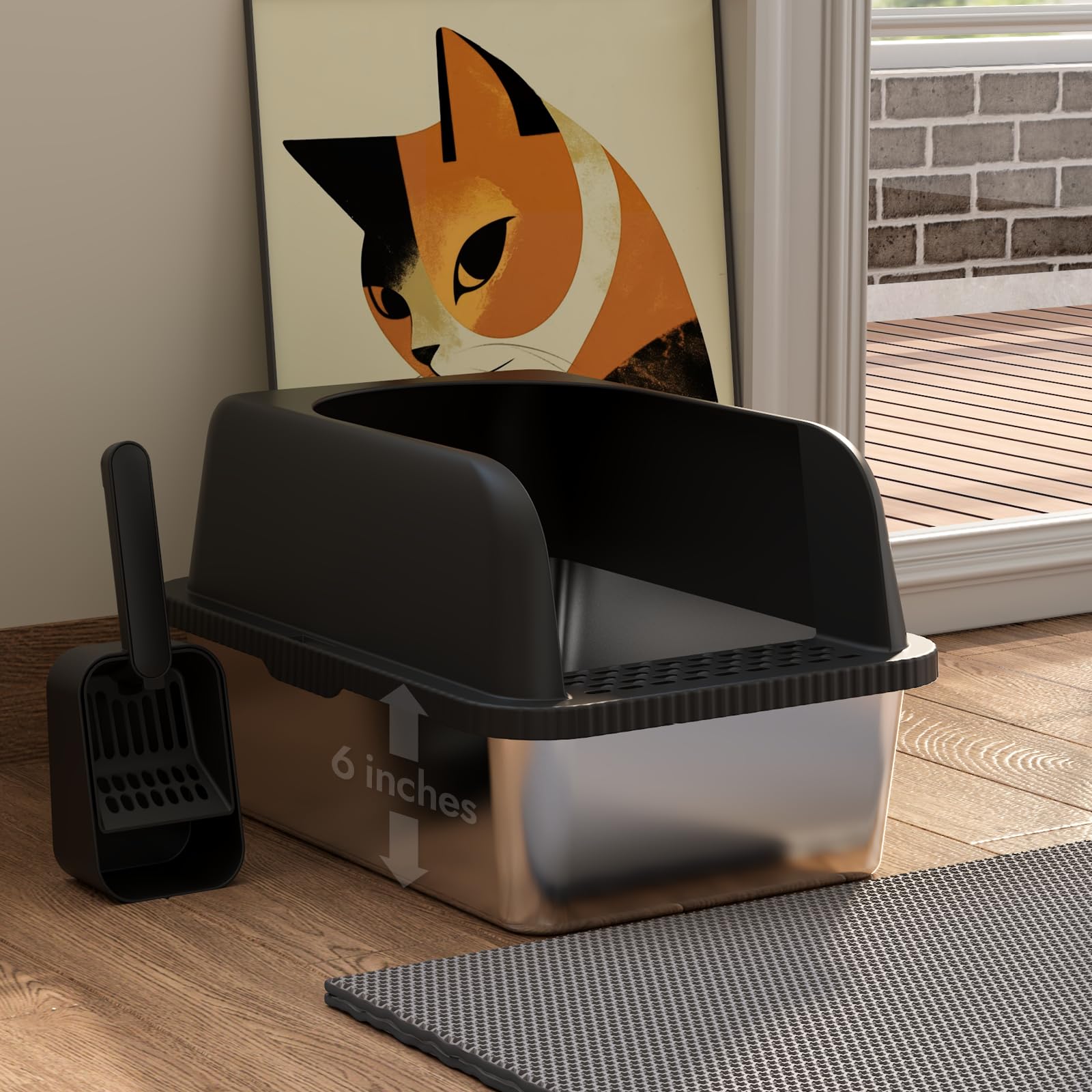 Extra Large Litter Box For Big Cat, Stainless Steel Cat Box With High Side, Open Top Metal Litter Box, Anti-Leakage,Non-Stick, I