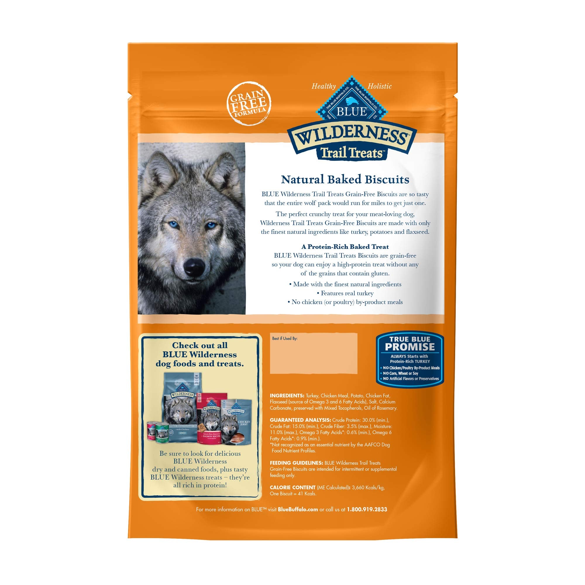 Blue Buffalo Wilderness Trail Treats High Protein Grain Free Dog Biscuits Crunchy Dog Treats, Turkey Recipe, 10-oz Bag