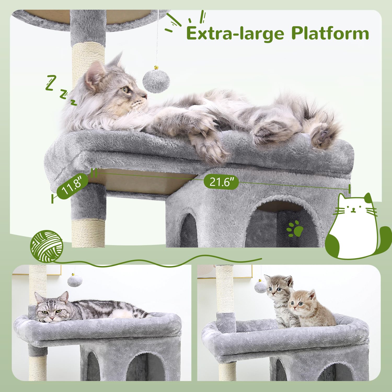 Globlazer S72 Heavy Duty Cat Trees For Large Cats, Sturdy 72In Maine Coon Cat Tree For Large Cats 20 Lbs+ Heavy Duty Cat Tower F