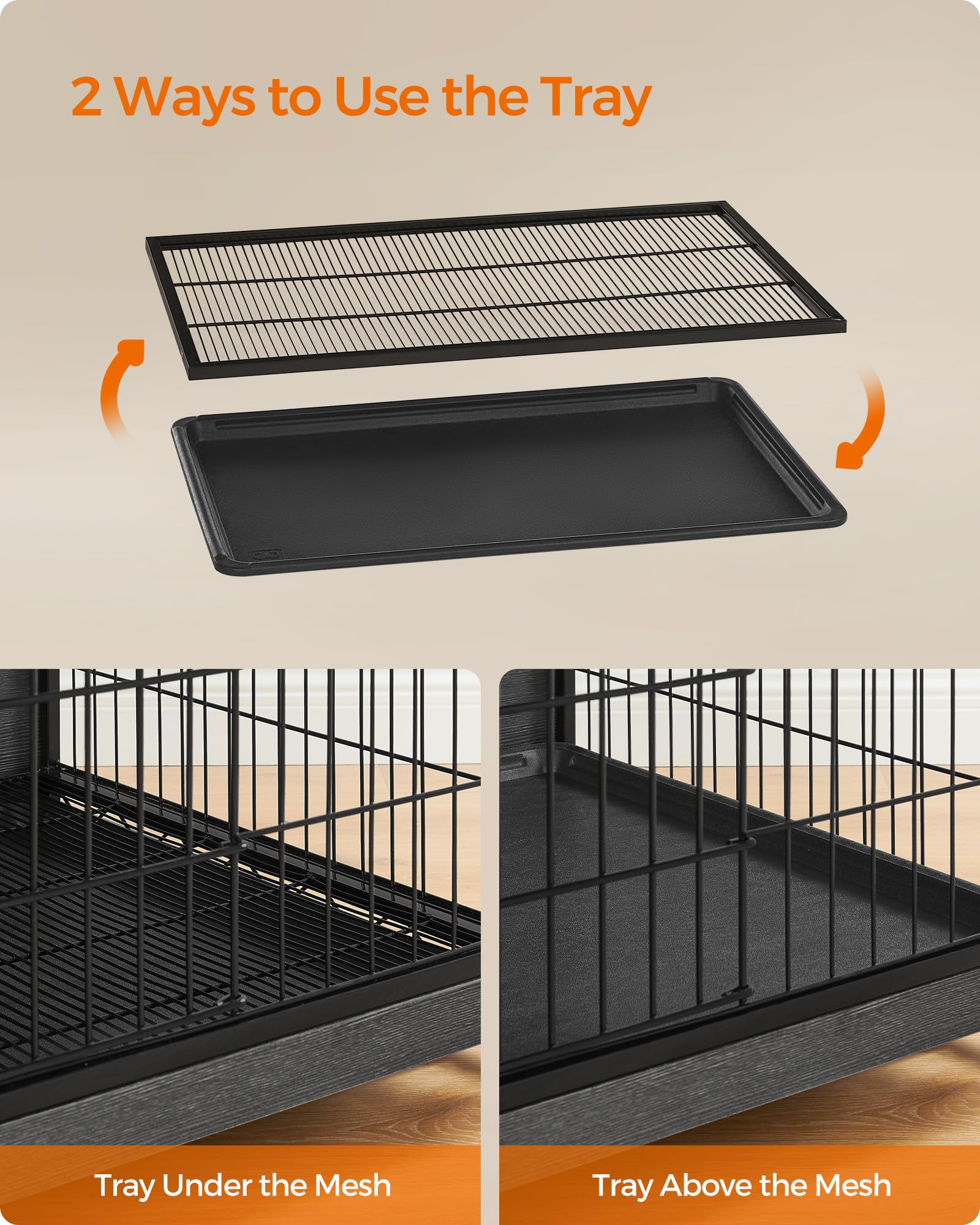 Feandrea XXL Dog Crate Furniture - Indoor Wood Kennel, 56.1"x33.7"x33.8", Ink Black, Engineered Wood, Model UPFC005B01