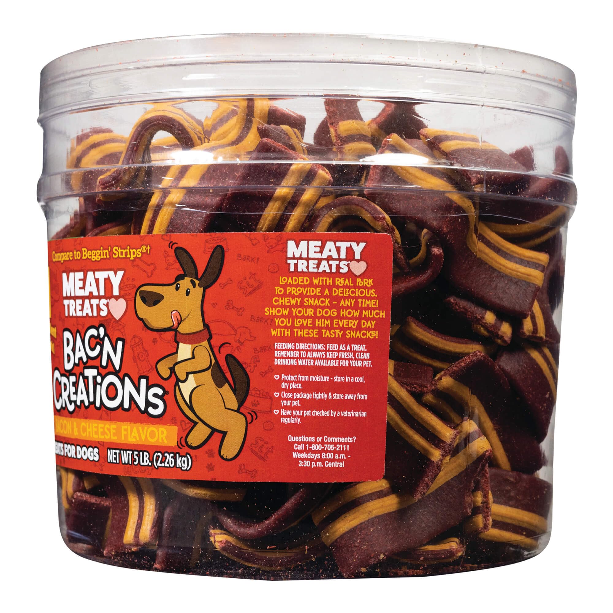 Meaty Treats Bacon and Cheese Dog Treats,5 lb. Tub