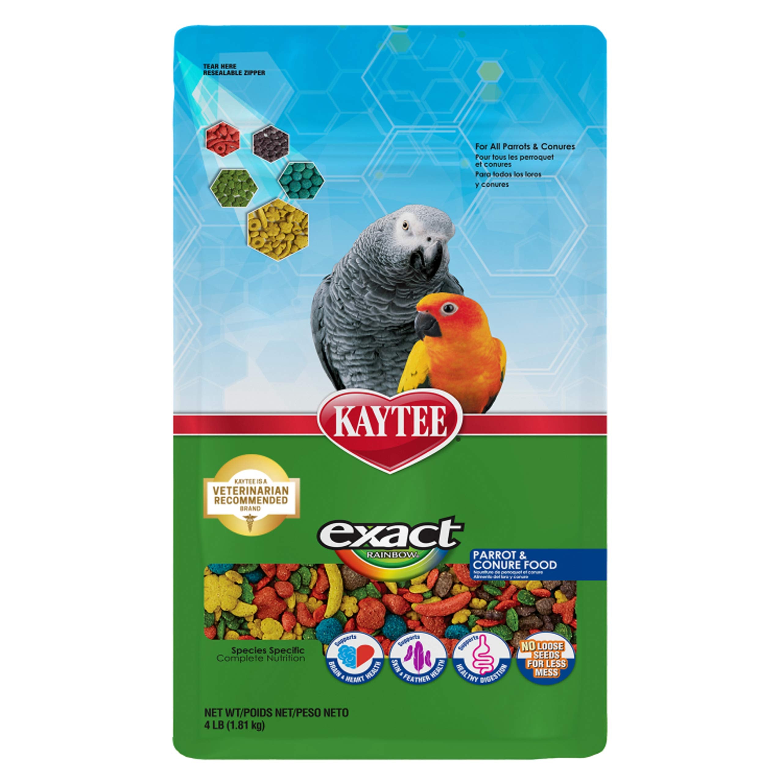 Kaytee Exact Rainbow Pet Parrot & Conure Food, 4 Pound
