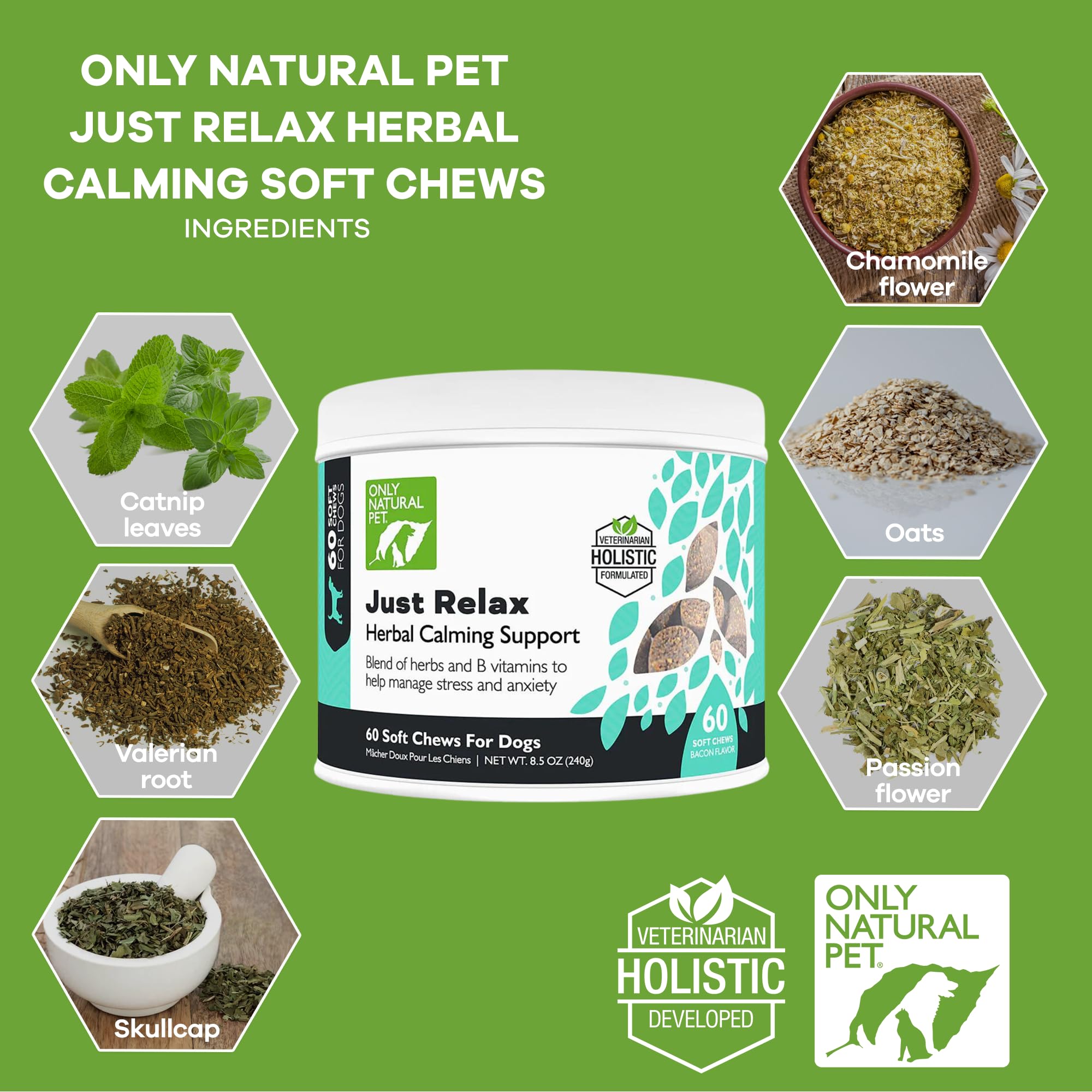 Only Natural Pet - Just Relax Herbal Calming Soft Chews for Dogs | Natural Anxiety Relief Treats, Premium Dog Relaxation Aid, St