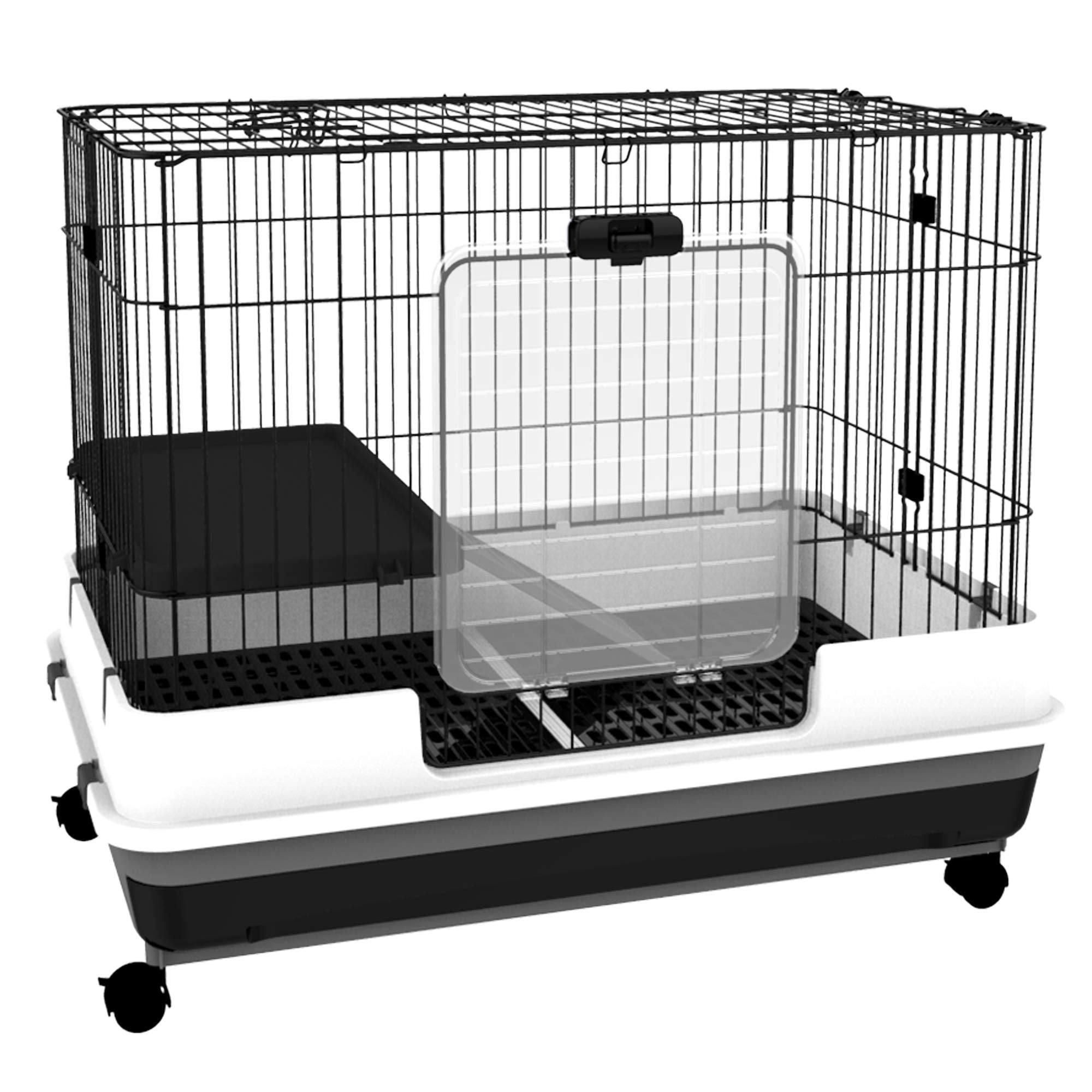 Pawhut 26' Small Animal Cage With Wheels, 2-Level Portable Bunny Cage, Chinchilla Ferret Cage With Removable Tray, Platform And Ramp