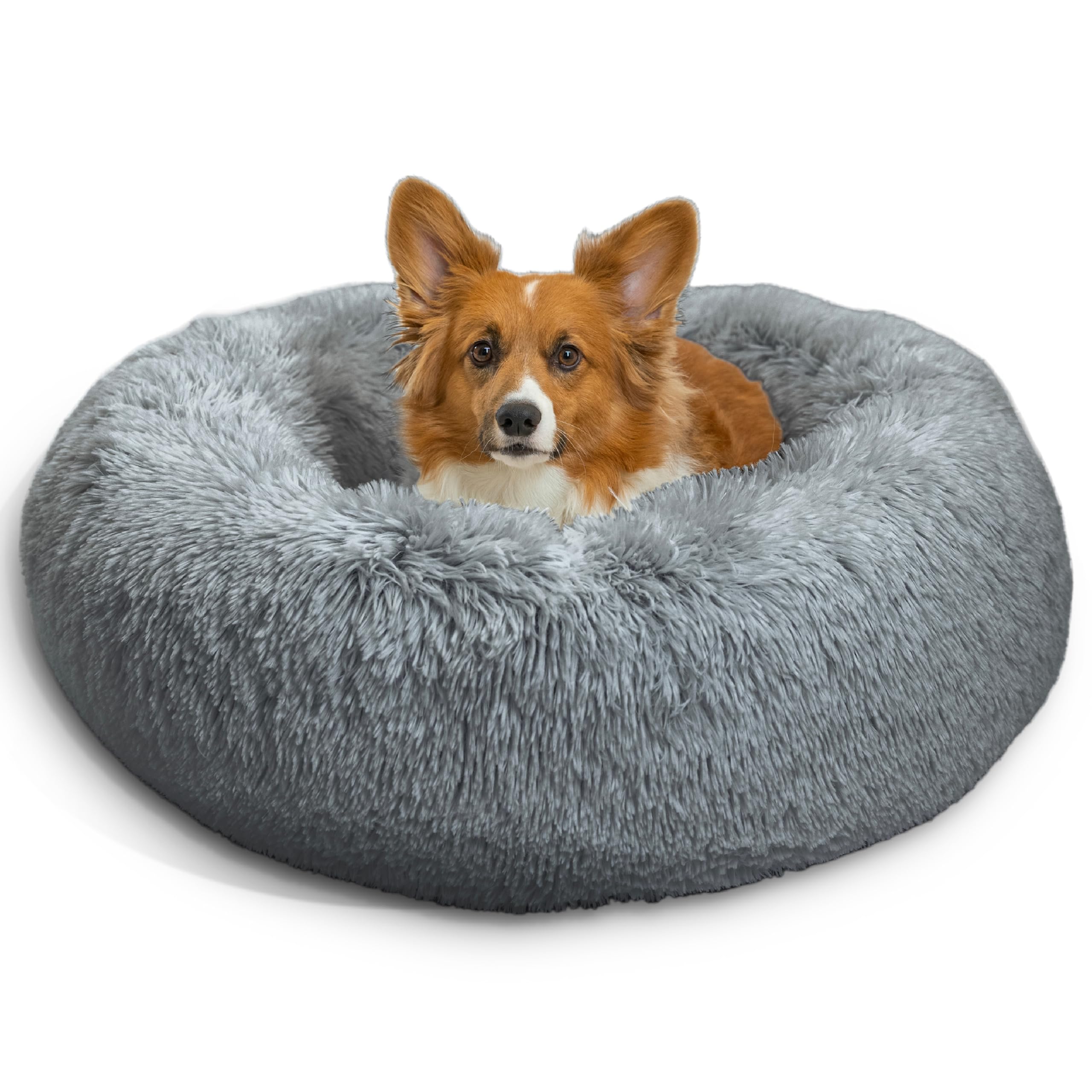 Best Friends By Sheri The Original Calming Donut Dog And Cat Bed In Shag Fur, Gray, Medium, 30X30