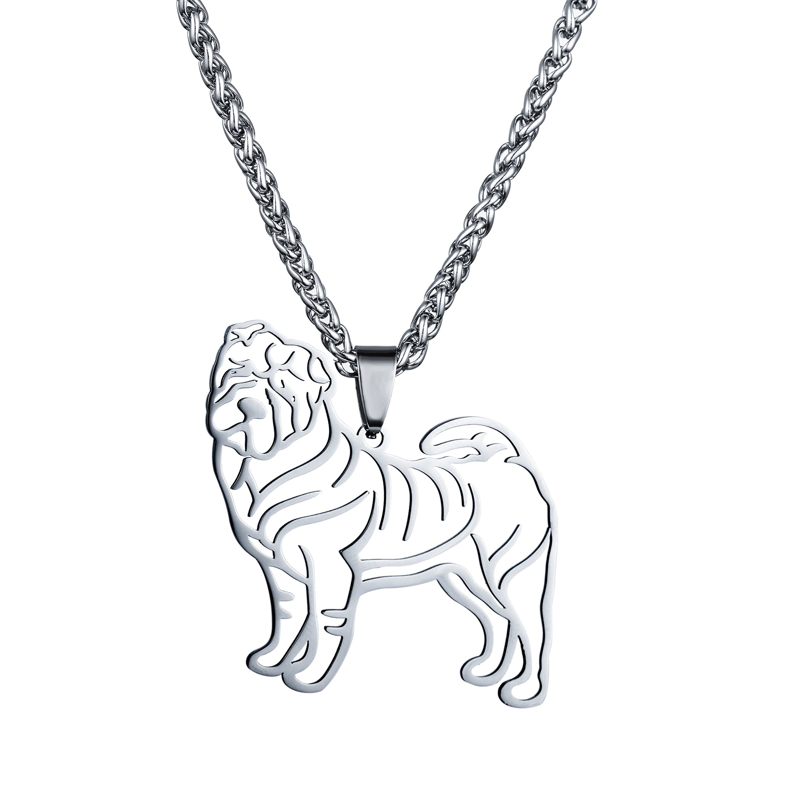 Stainless Steel Sharpei Chinese Shar Pei Outline Pet Dog Tag Breed Collar Charm Pendant Necklace