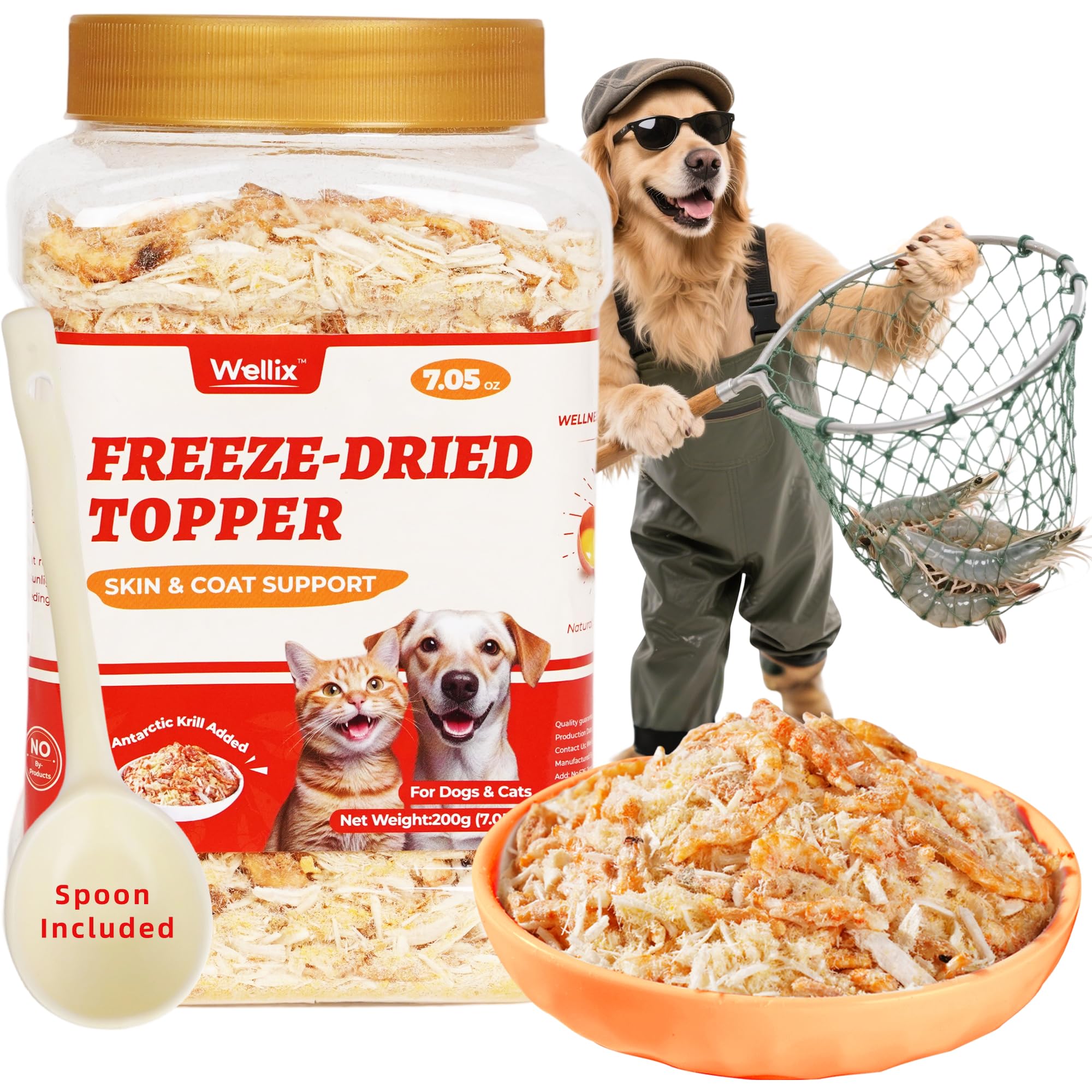 Wellix Dog & Cat Food Topper - Antarctic Krill Treats Freeze Dried Egg Yolk&Chicken Flavor Low Calorie - Cognitive and Skin & Co