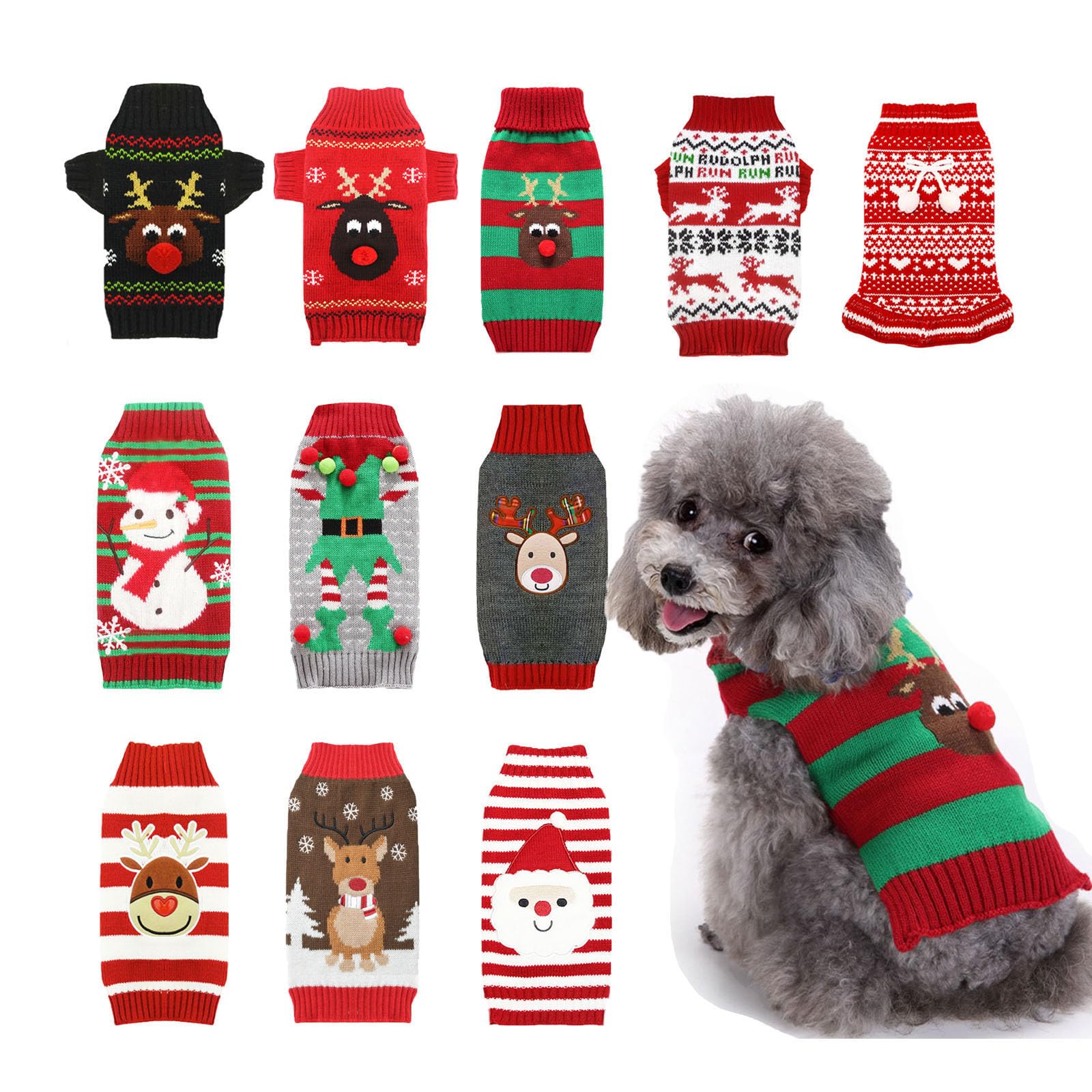 Axiijgl Small Dog Christmas Sweater - Reindeer Clothes For Dachshund, Chihuahua, Frenchie - Striped Soft Cat Sweater