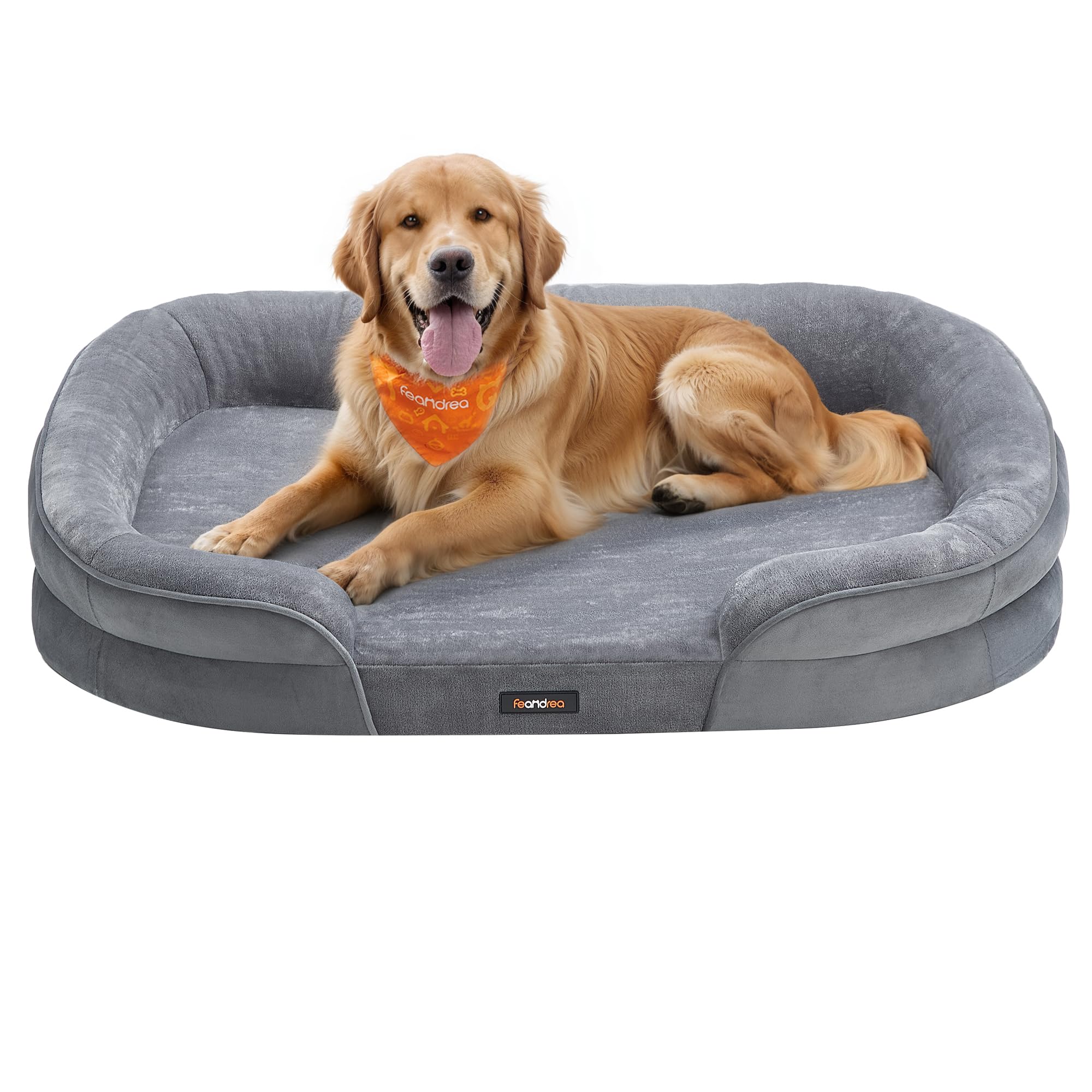 Feandrea Dog Bed, Large Orthopaedic Dog Sofa Bed, 42 x 30 x 7 Inches, Egg Crate Foam, Waterproof Liner, Raised Edges, Removable 