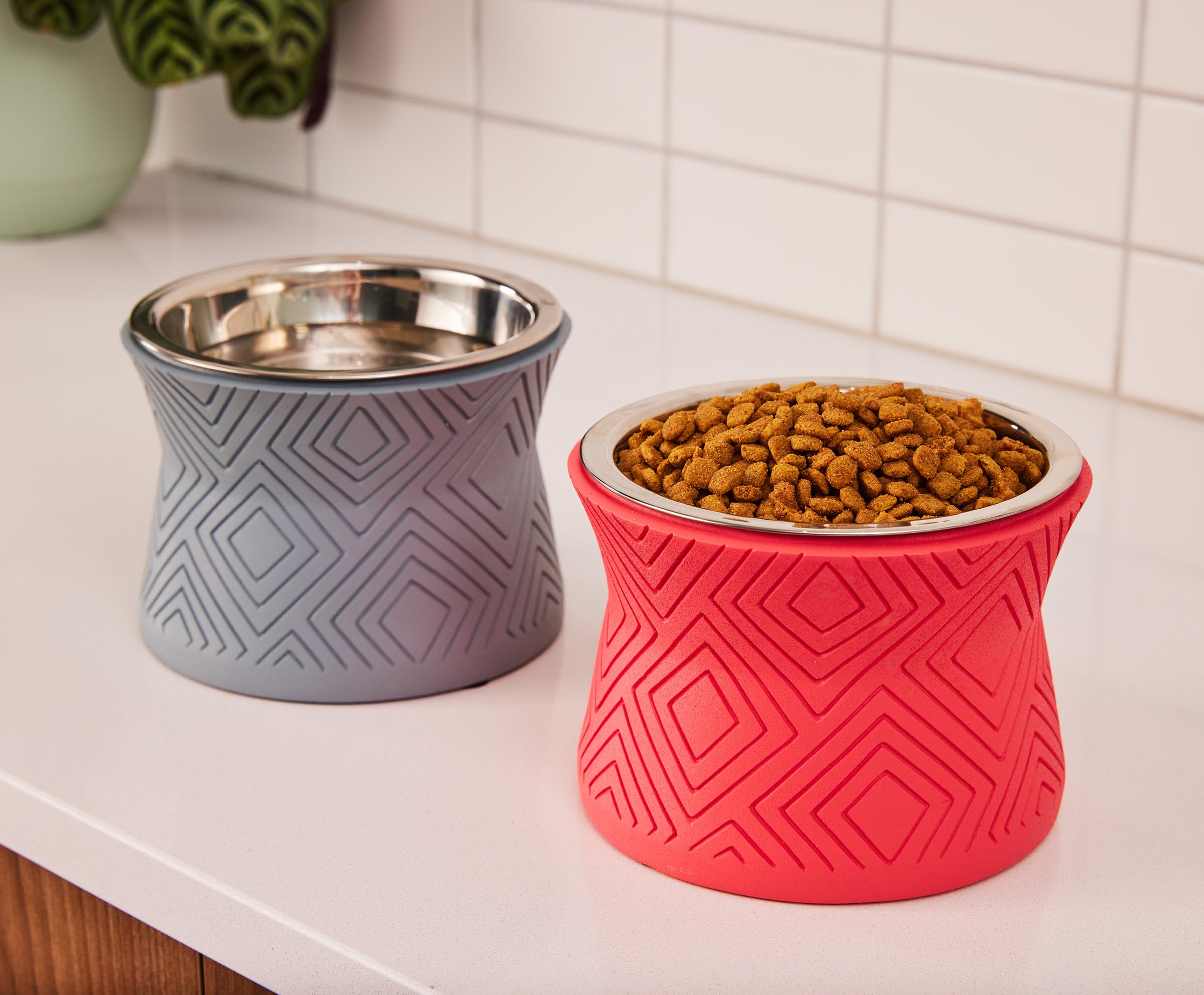 Pet Junkie Santa Fe Single Elevated Pet Bowl Stand with Removable Stainless Steel 16oz Inner Bowl for Small Dog Breed or Cat - R