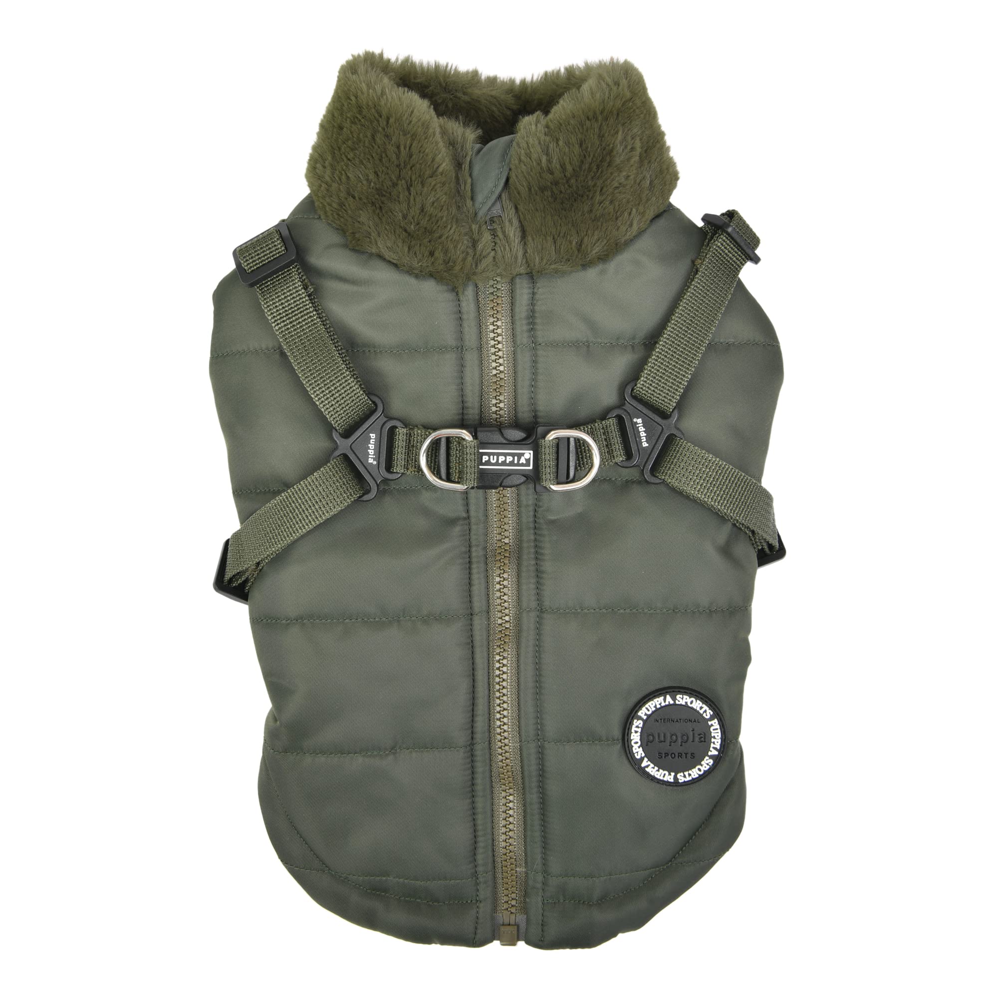 Puppia Donavan Winter Dog Coat With Integrated Harness No Pull Cold Weather Waterproof Warm Fleece Back Zipper For Small & Medium Dog, Khaki, Medium