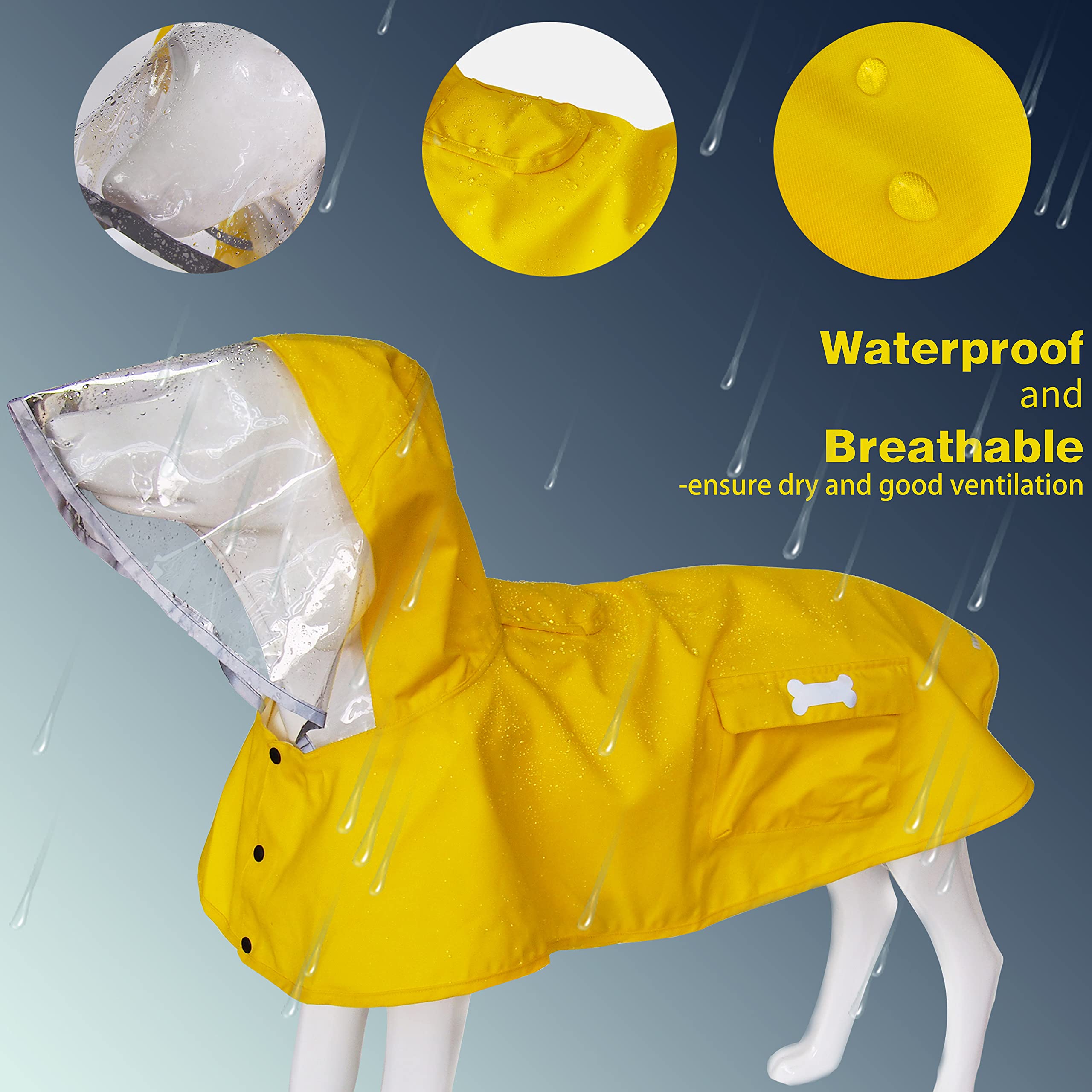 Waterproof Dog Raincoat, Adjustable Reflective Lightweight Pet Rain Clothes With Poncho Hood (Yellow, Small)