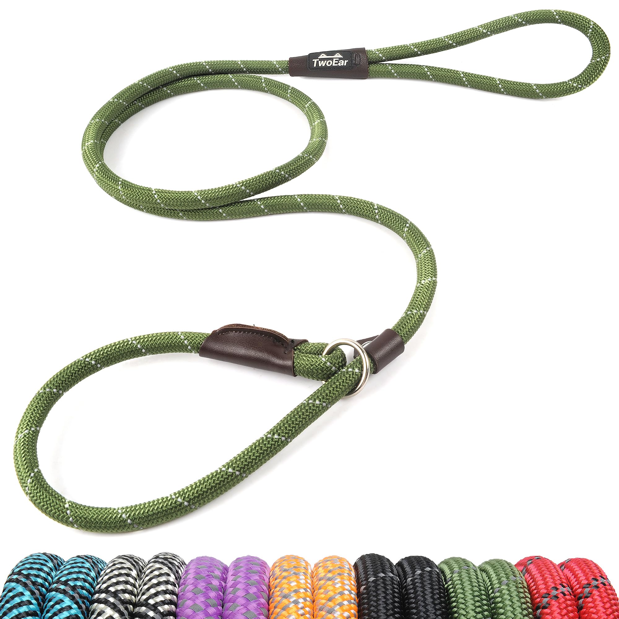 Twoear Dog Leash Dog Slip Rope Leash 1/2' X 6Ft Dog Training Leash Heavy Duty Strong Slip Lead Highly Reflective Threads For Small Medium And Large Dogs(Green)