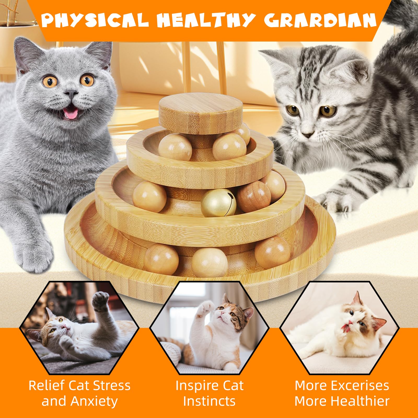 Doogcat Cat Ball Track - 3-Level Cat Ball Tower With 9 Removable Balls For Interactive Play And Mental, Physical Exercise - Larg